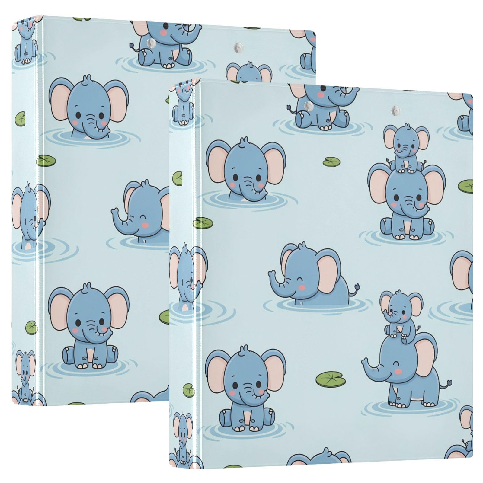 Raccoglitori a 3 anelli, 3,8 cm, con grazioso elefante decorativo, con clip in metallo, formato A4, organizer per casa e ufficio, confezione da 2