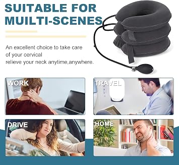 Pogcay Neck Stretcher, Neck Traction Device, Cervical Traction Device for Neck Pain Relief, Neck Brace Adjustable Inflatable Neck Stretcher, Neck Decompression Devices Home Use (Gray)