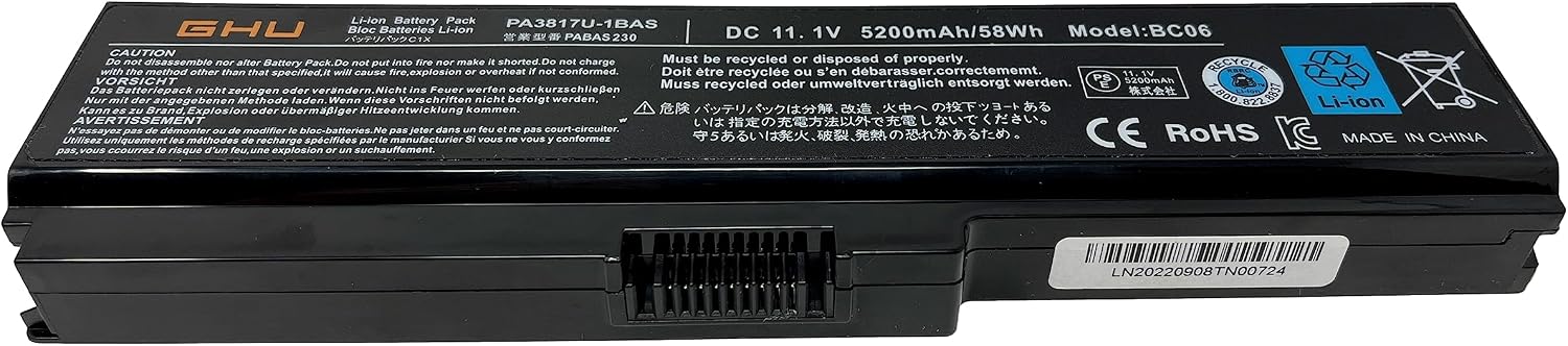 GHU PA3817U-1BRS Laptop Battery 58Wh Replacement for Toshiba Satellite L755 L675 L750 L700 P755 P750 C655 A655 A665, Compatible with PA3818U-1BRS