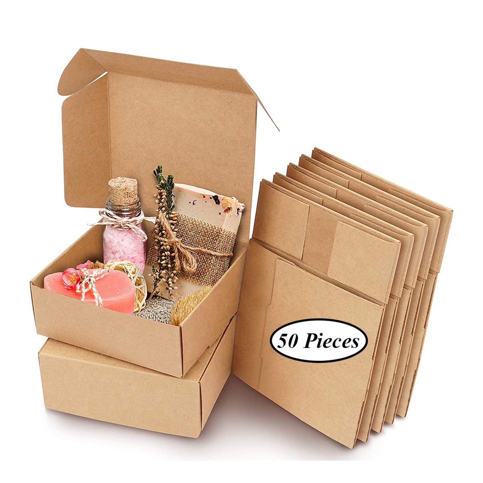 50 Stück Geschenkbox, Kraft Geschenkboxen, Geschenkbox für Kekse, Weihnachtsgeschenkbox, 7,5 x 7,5 x 3cm Brown Kraft Paper Verpackungsbox mit Deckel