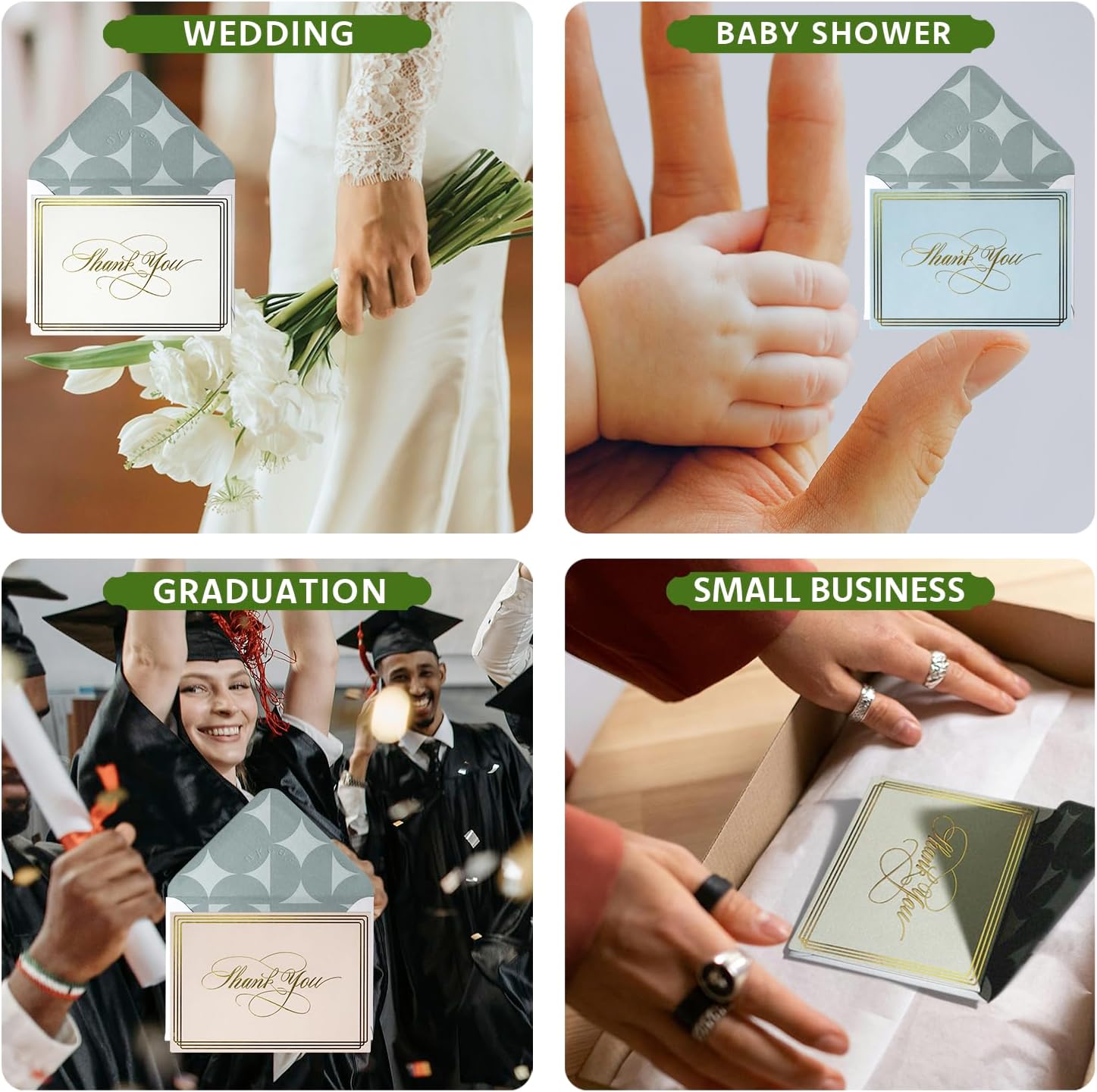 ukee's 100-Pack Thank You Cards with Envelopes & Matching Stickers | 3.5x5 Blank Thank You Notes with Gold Foil Calligraphy, 4 Colors w/Gift Box for Wedding, Baby Shower, Small Business, Funeral, Graduation, Birthday - Image 6