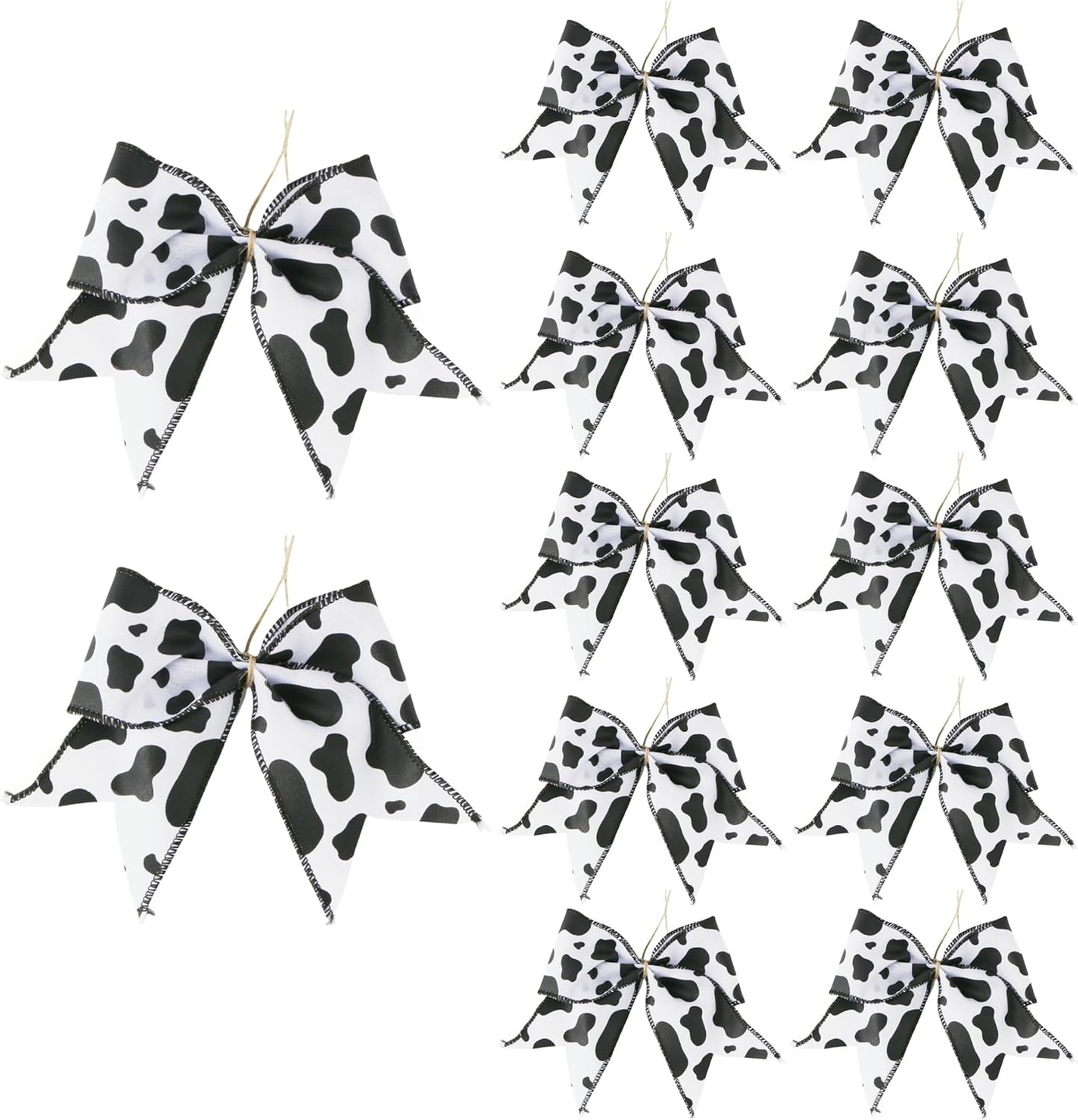 Meseey 12 Pack 6x6 Inch Black and White Cow Print Wired Edge Ribbon Bows, Pre-Made Farmhouse Cow Print Bows for Christmas Tree, Wreaths, Gift Wrapping, Party Decor, Baby Shower Supplies