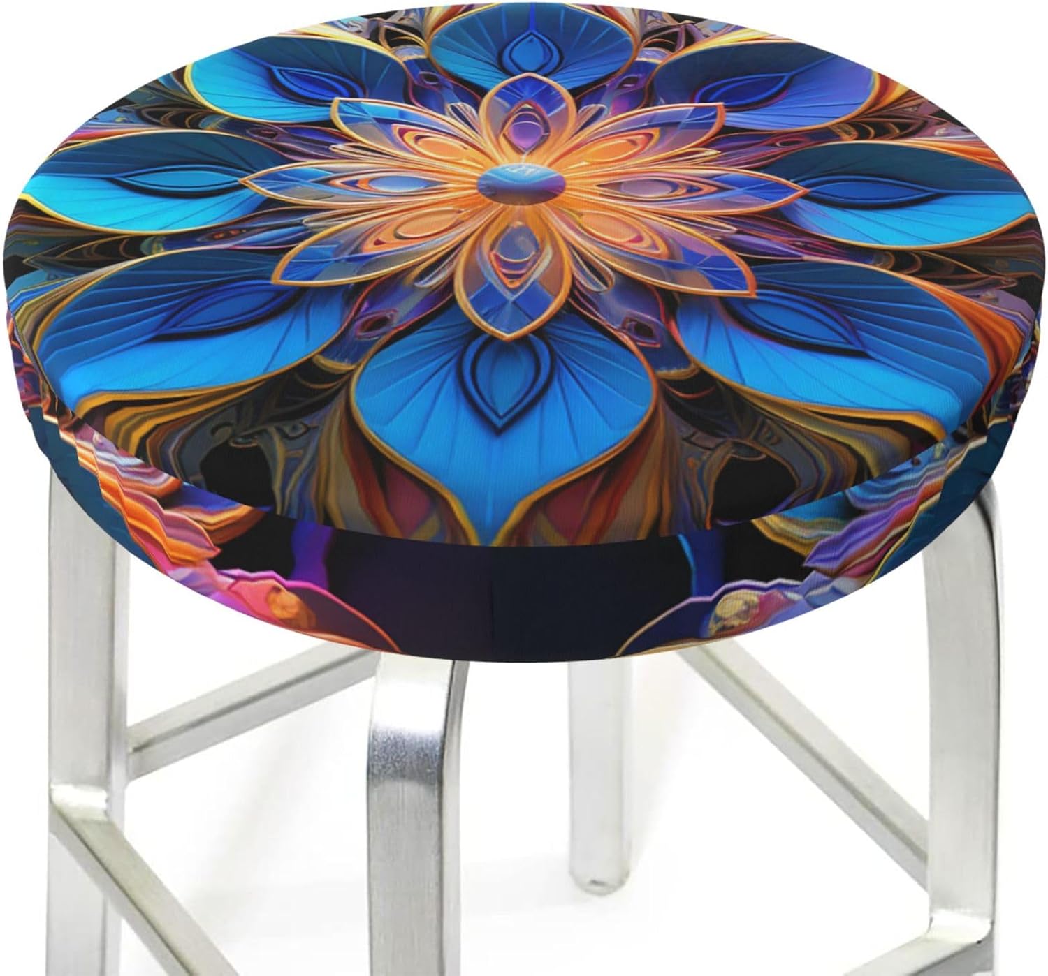 Bar Stool Cover Round Elastic Stool Cushion Covers Bohemian Flower Bar Chair Cover Washable Stool Cushion Slipcover Stretch Stool Seat Covers for 12-14 Inch Chair