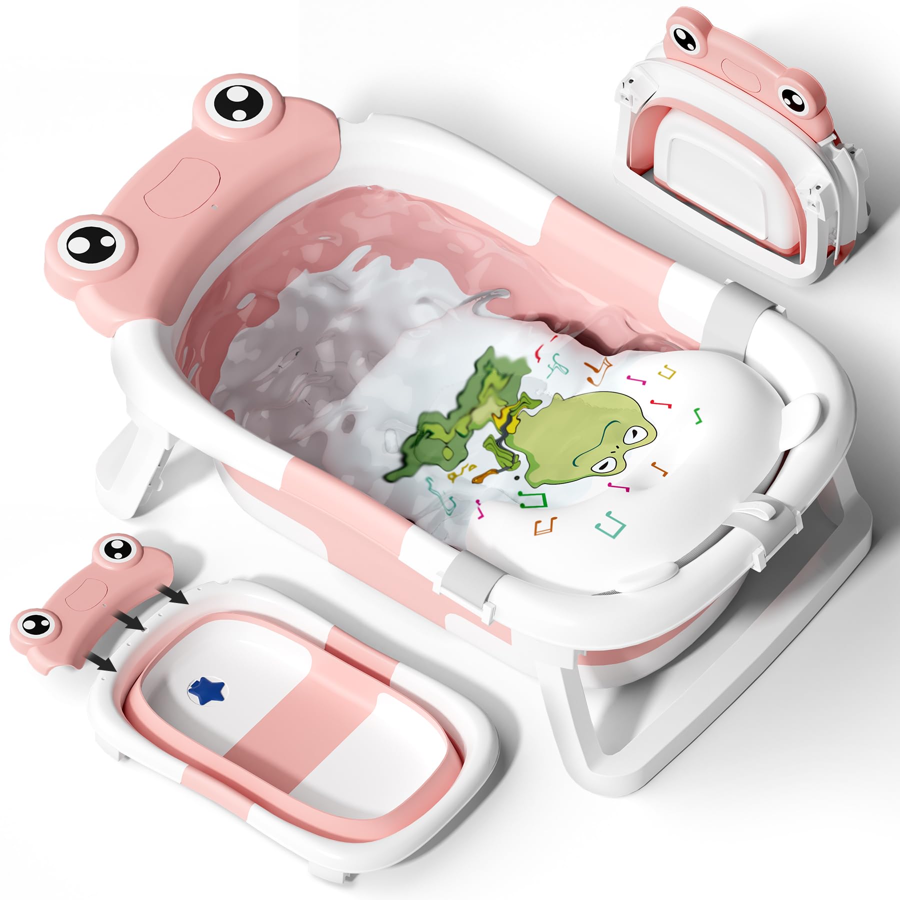 COOSEYA Vaschetta Bagnetto Neonato, Vasca Neonato Bagnetto Con Supporto Da Bagno Gratuito Per Neonati E Bambini, Regalo Ideale Per Viaggi All'Aperto (Rosa)