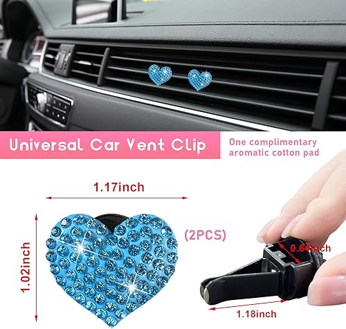 Miniatura 2 de Ziciner 2 dijes con forma de corazón brillante para ventilación de automóvil, con forma de corazón, clip de salida de aire acondicionado con