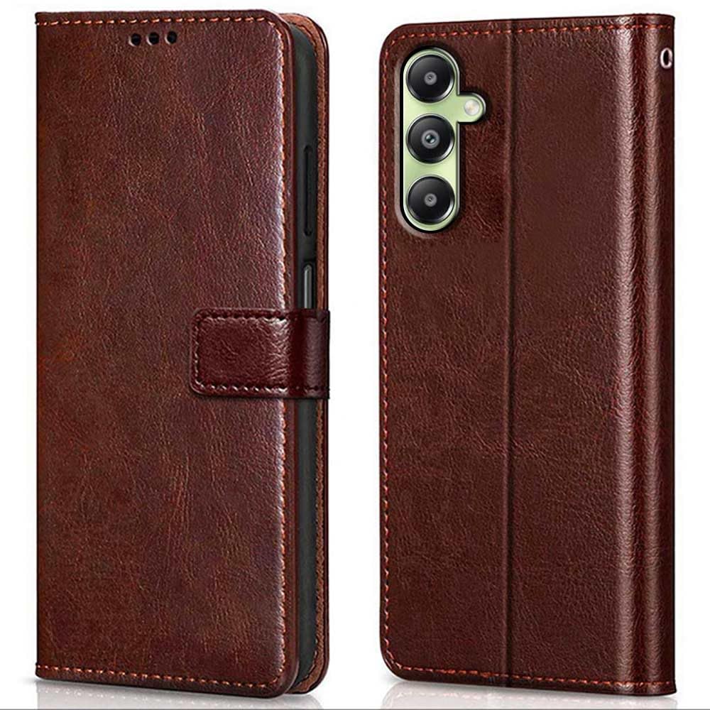 WOW IMAGINE Shock Proof Flip Cover Back Case Cover for Samsung Galaxy A05S 5G | Galaxy M14 4G (Flexible | Leather Finish | Card Pockets Wallet & Stand | Chestnut Brown)