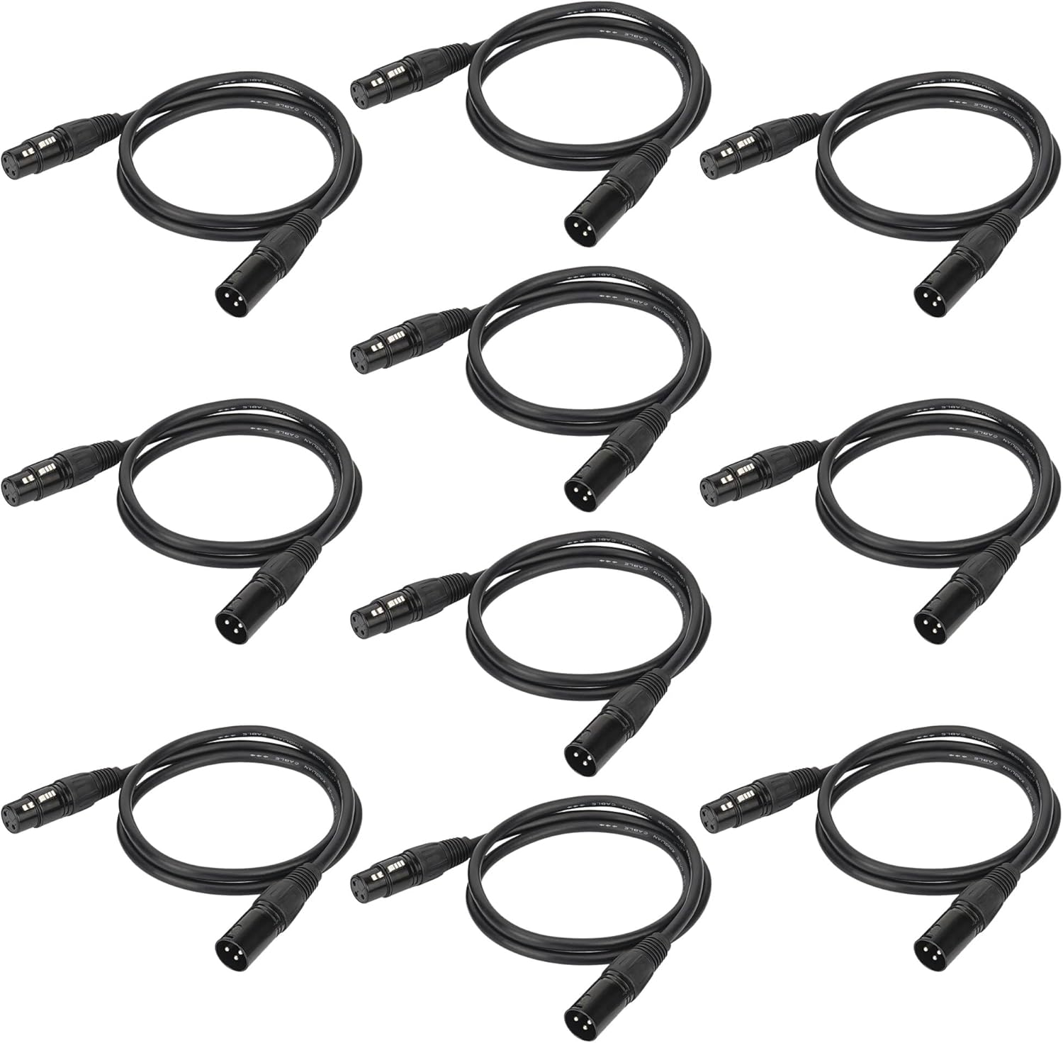 Eyeshot 6.5ft / 2m DMX Cable, 10PCS 3 Pin DMX Cables DMX Wires, DMX512 XLR Male to Female Stage Light Signal Cable with Metal Connectors, Connection for Stage & DJ Lighting fixtures