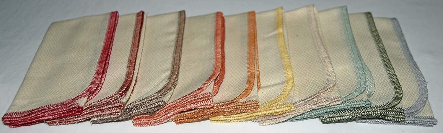 Gina's Soft Cloth Shop 1 Ply Organic Cotton Paperless Towels 11x12 Inches 10 Pack with Assorted Earthtone Edging - Proudly Made in the USA!