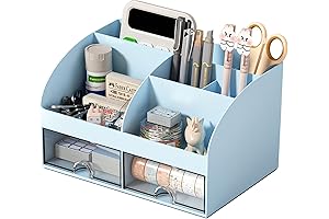 Blue Desk Organizer with Storage for School and Office