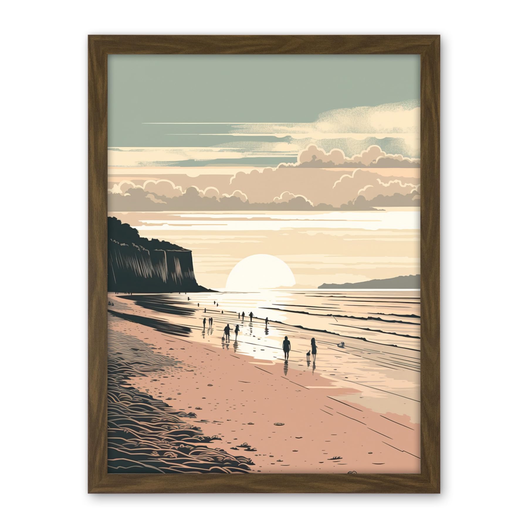 Artery8 Dog Walks on the Beach Sunset Coastal Landscape Artwork Framed Wall Art Print 18X24 Inch