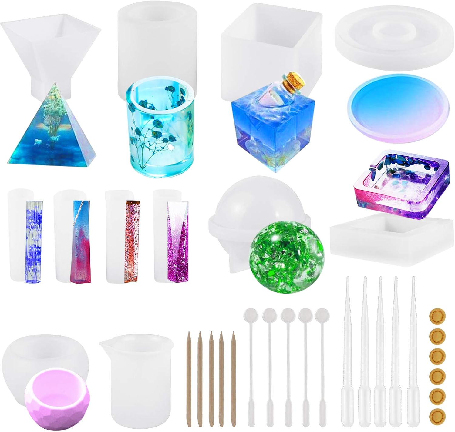 Resin Silicone Mold Large Epoxy Resin Mold for Casting Soap,Paperweight, Candle, DIY Art Resin Molds Coaster Cube Pen Holder Flower Pot Pendant Cylinder Round Molds Christmas Gift