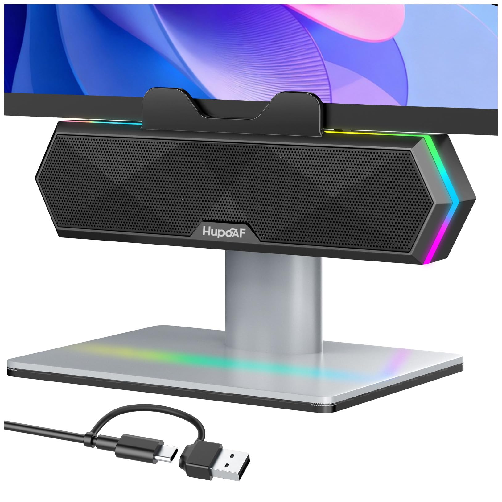 Computer Speakers for Desktop PC, Clip-On Monitor Speaker, Cool RGB Lights