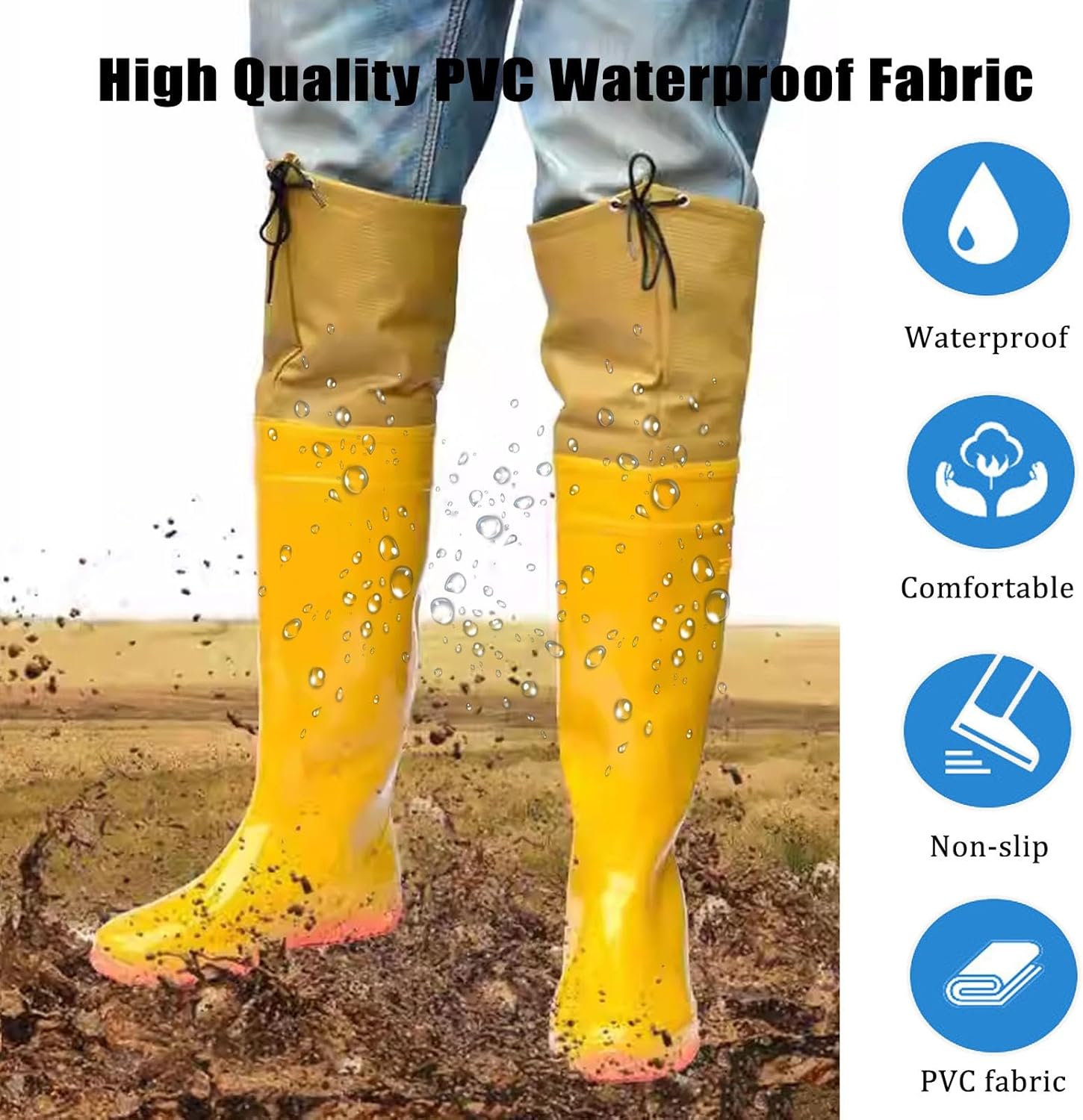 PVC Lightweight Hip Waders Fishing Boots for Men Women, Outdoor Fishing Hunting and Wading Boots, Warm Comfortable