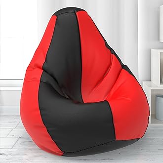 ComfyBean Bag with Beans Filled XXL- Official: Lazy Sacks Bean Bags - for Teenagers - Max User Height : 4.5-5 Ft.-Weight : 45-50 Kgs(Model: Black Red)