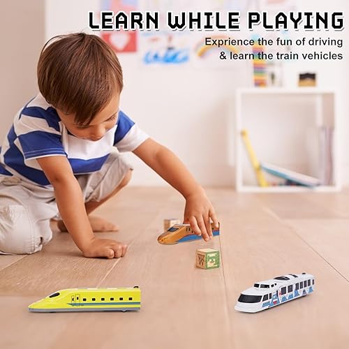 Miniatura 6 de Tren bala de juguete de tracción de tren urbano de alta velocidad, locomotoras modernas para niños pequeños, paquete de 12