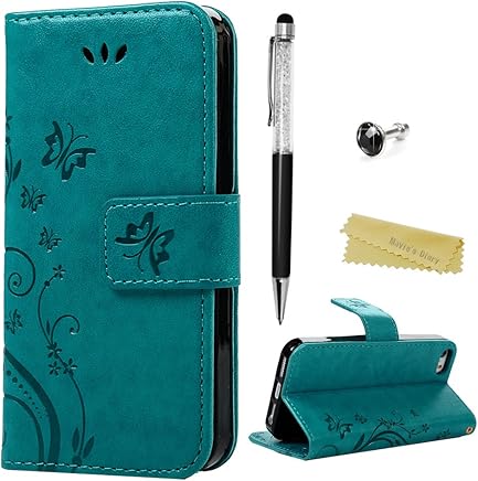 Funda iPhone 5S, iPhone 5 SE Carcasa Libro de Cuero Impresi?n Con Tapa y Cartera,Correa de mano - Mavis's Diary Carcasa PU Leather Con TPU Silicona Case Interna Suave,Soporte Plegable,Ranuras para Tar