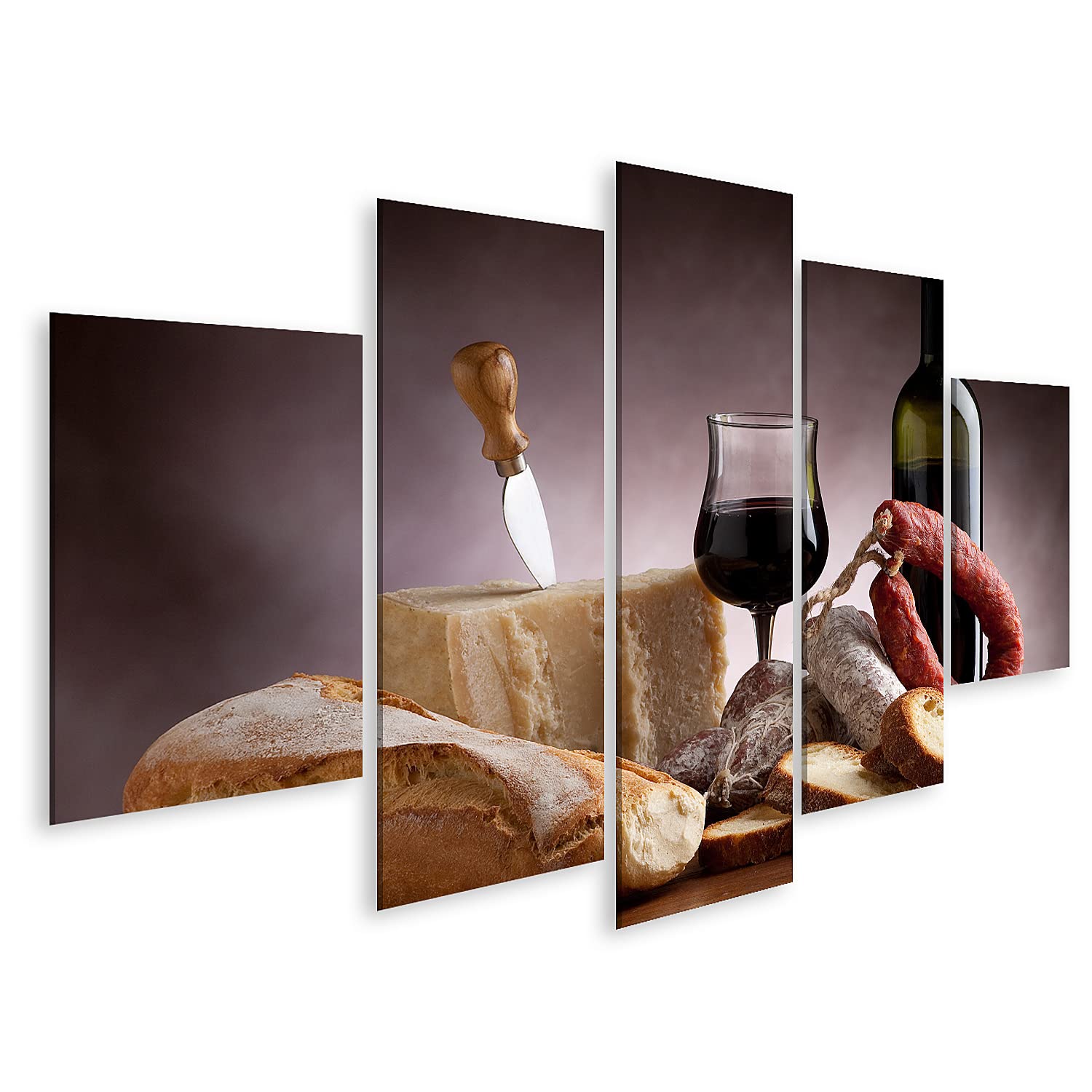 islandburner Bild auf Leinwand Stilleben Wein Käse Brot Wurst Stimmungsvoll Für Liebhaber Küche Bilder Wandbilder Poster