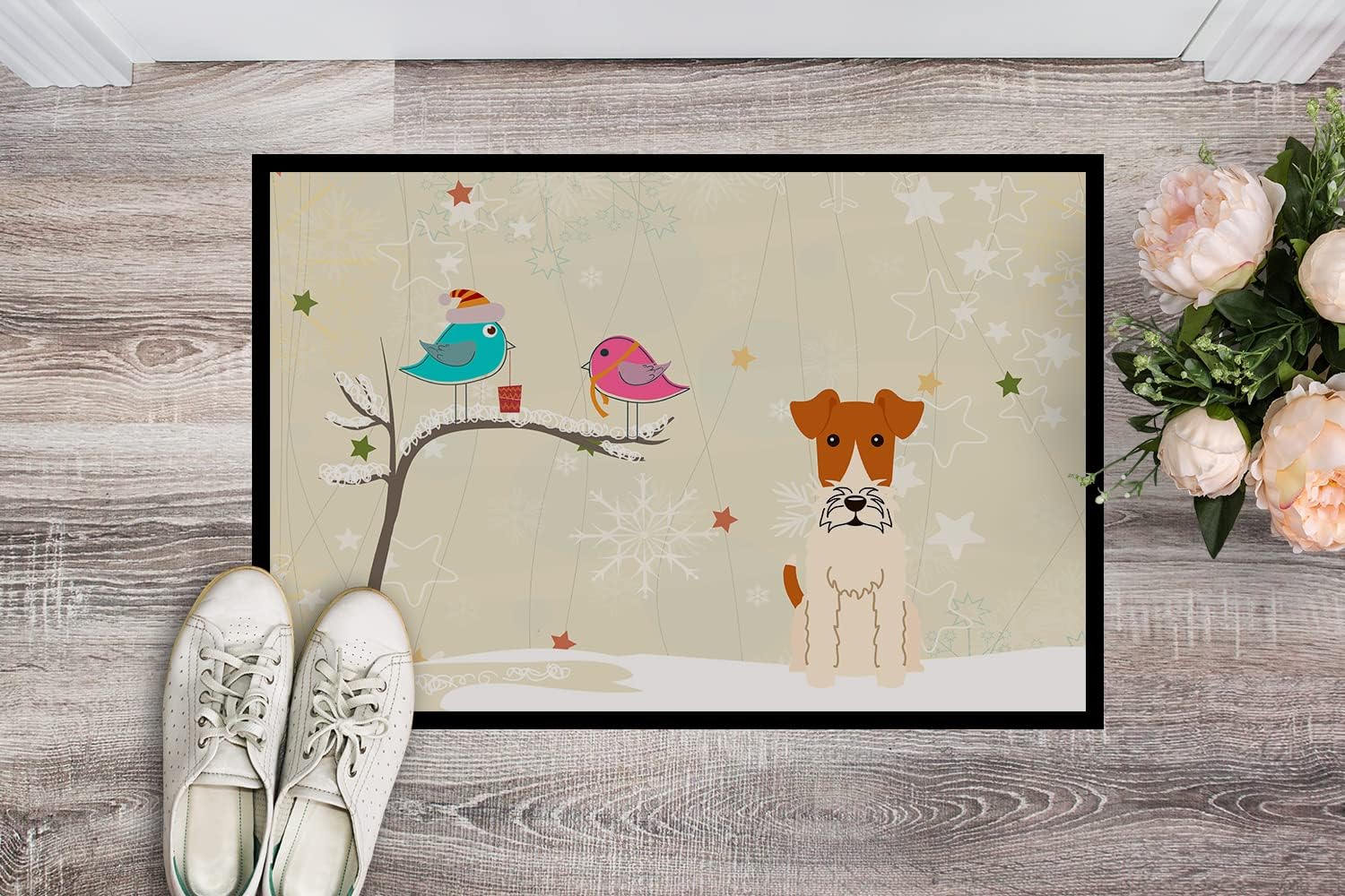 Caroline's Treasures BB2573MAT Between Friends Fox Terrier - Wire Doormat 18x27 Front Door Mat Indoor Outdoor Rugs for Entryway, Non Slip Washable Low Pile, 18H X 27W