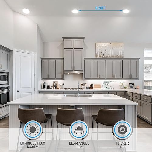 Miniatura 5 de TORCHSTAR Serie Premium 5CCT - Lámpara de techo empotrable LED ultrafina de 8 pulgadas con caja de conexión, 18 W, luz empotrable regulable de 18 W,