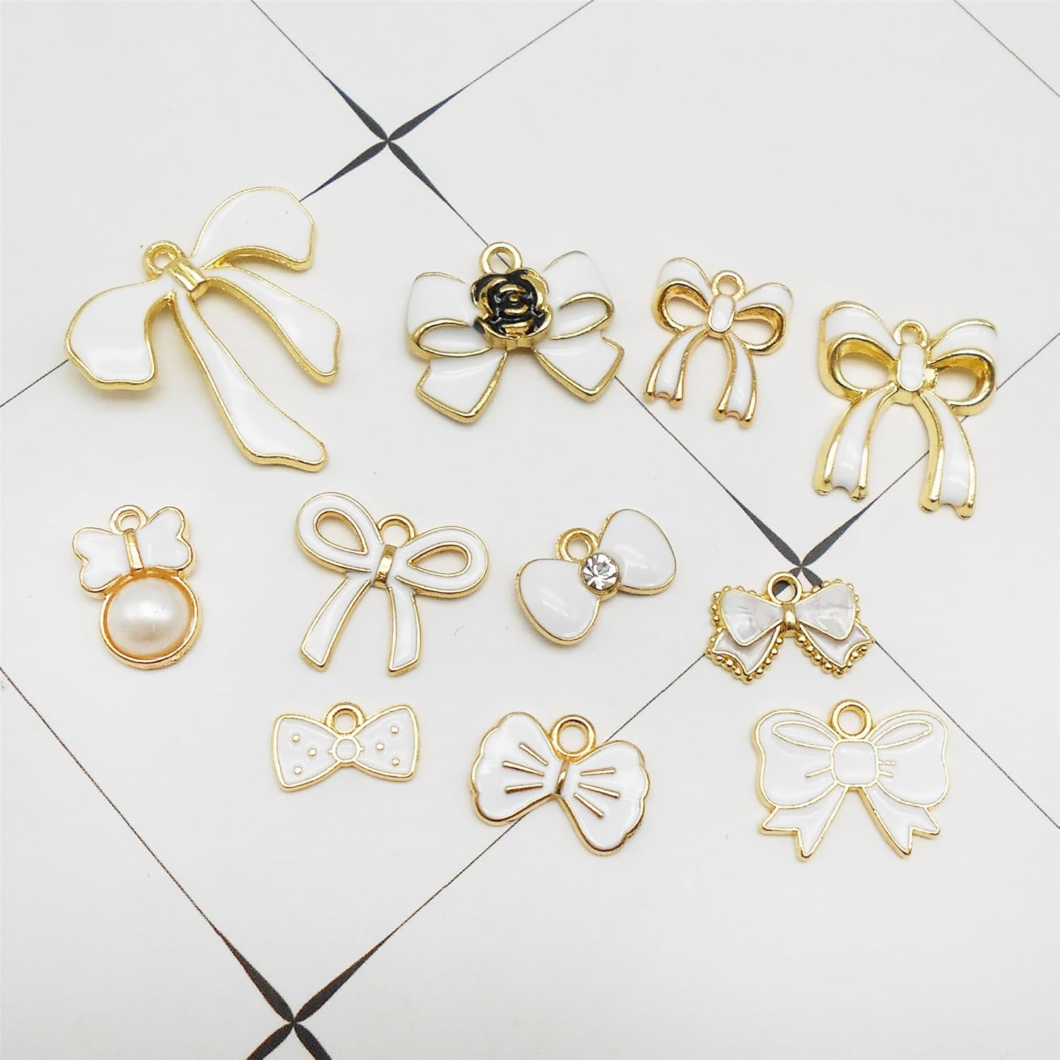 Julie Wang Alloy Enamel Bowknot Charms White Black Pink Rose Bow Charm for Women Necklace Pendants Bracelet Earrings Jewelry Making Crafts DIY Accessory - Image 4