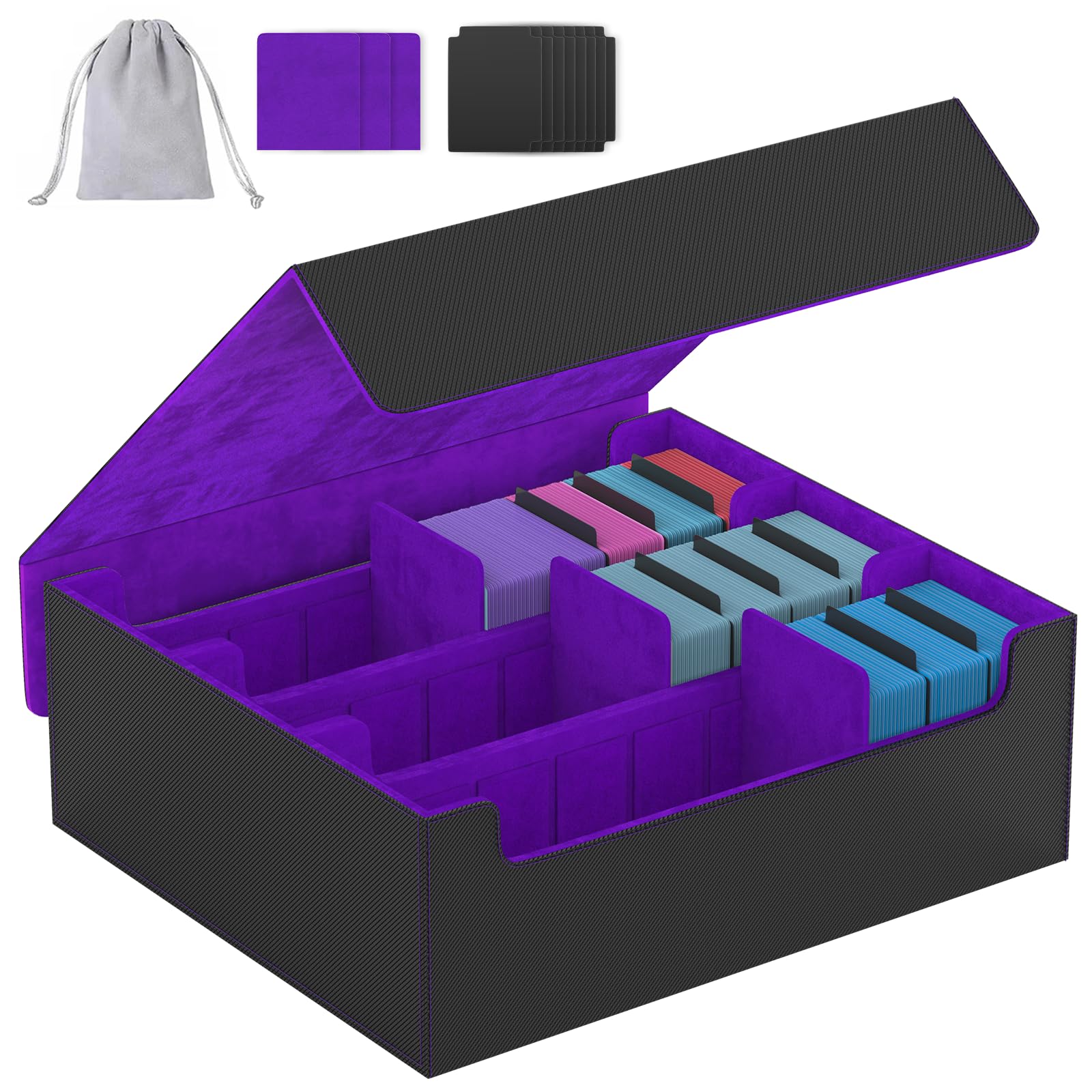 ENTUMO 3-Row【2400+】 Trading Card Storage Box, Card Organizer Holder with 8 Dividers, Case Fit for MTG TCG Magic Commander Deck Playing Cards, Deck Box for Sport Card