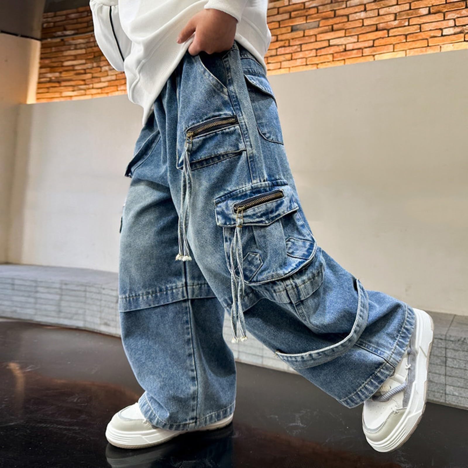 Pantalon Vaquero Invierno Niño Elastico Largo Baggy Pantalon Denim Niño con Goma Comodo Holgados Colegio Casual Lindo Otoño