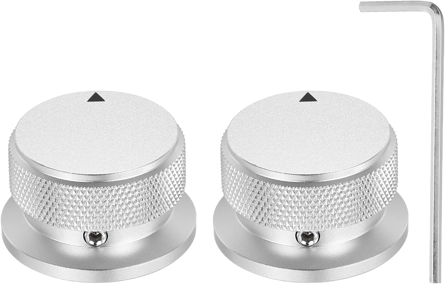 MECCANIXITY 2 Pcs Aluminium Potentiometer Knobs, 1/4" (6mm) Universal Volume Tone Control Knobs with Arrow Indicator for Guitar Bass Parts, 4/5" Silver(34x20mm)