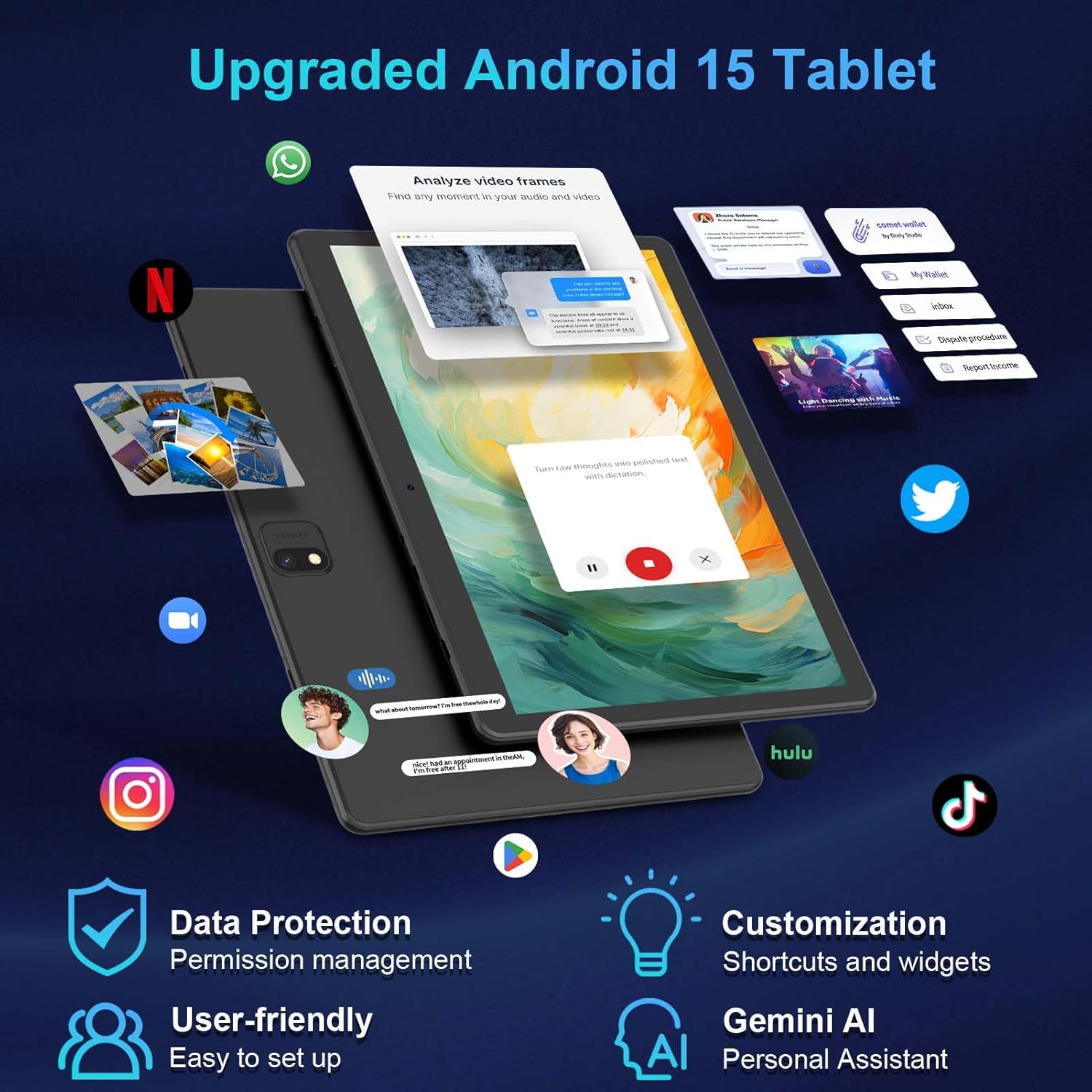 Android Tablet with Keyboard, 2026 Android 15 Tablet 10 inch, 26GB+256GB+2TB Expand, Electronic Tablet PC with Gemini, 8-Core, 8000mAh, 5G WiFi, GMS, 2 in 1 Tablet with Case/Mouse/Stylus(Black Case)