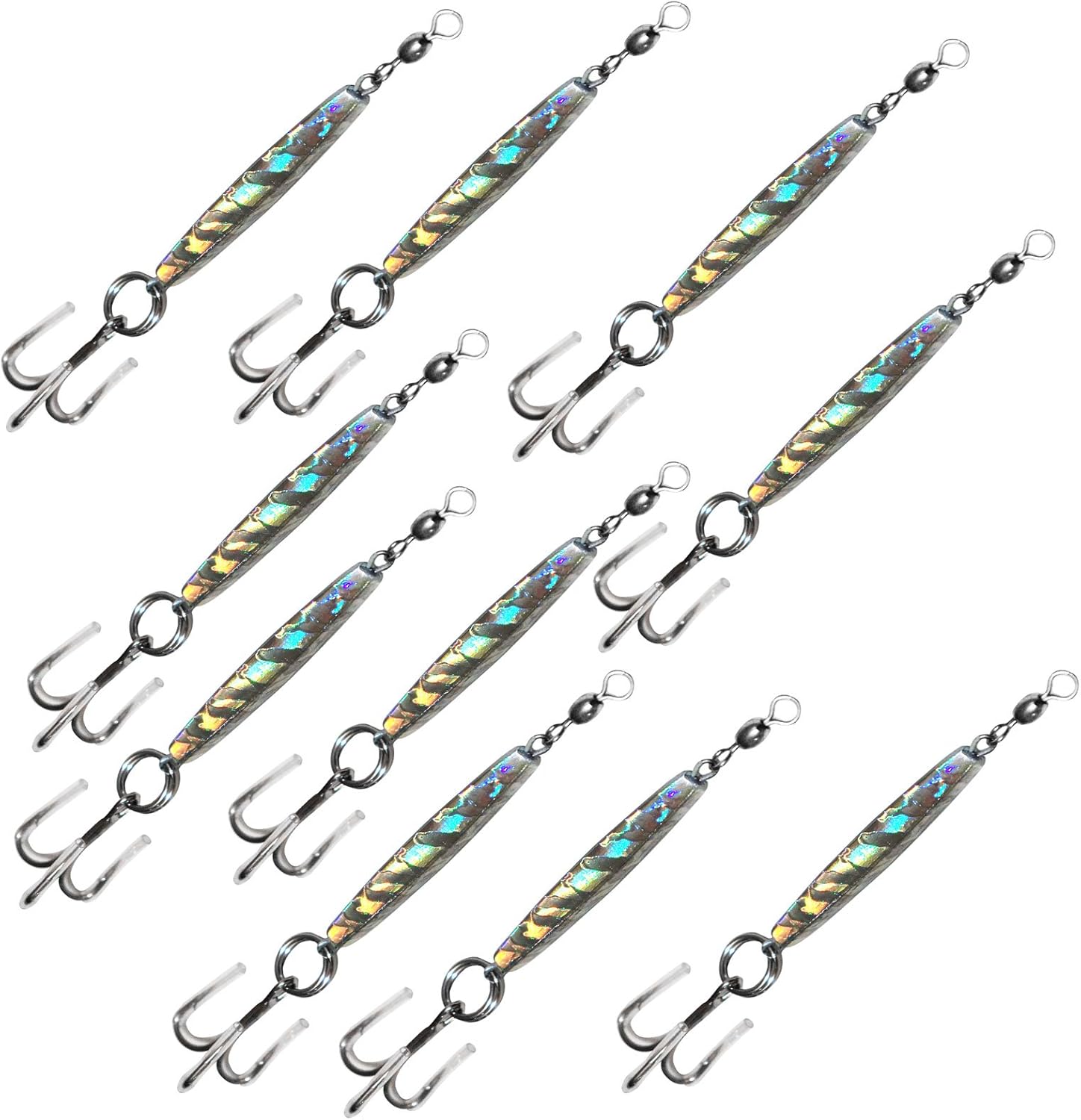 10pcs 1oz Diamond Jig Mylar Holographic Laser jigs with a Treble Hook - Fish WOW!