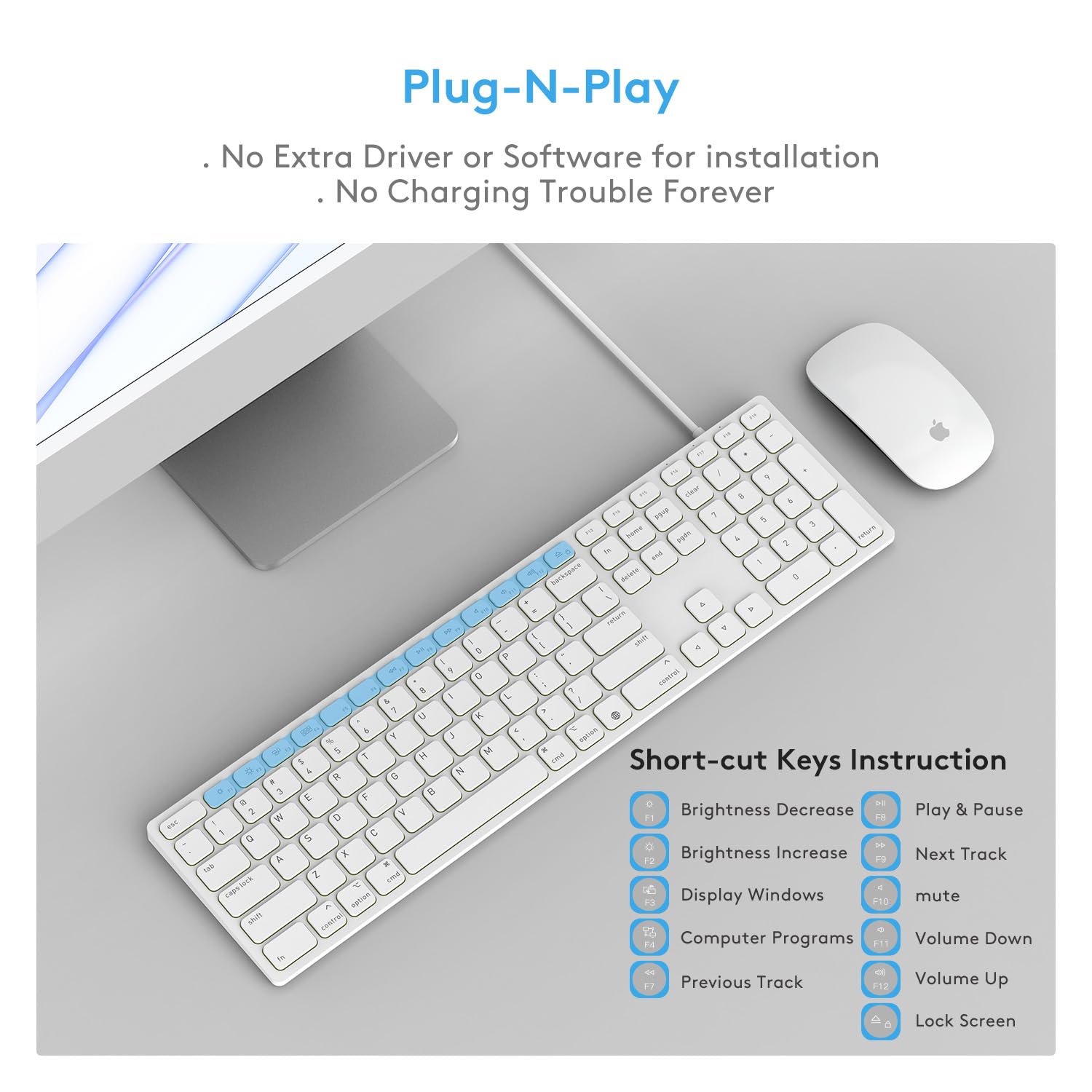Amazon | USB A/USB-C 2-in-1ケーブル付き有線macOSキーボード フル