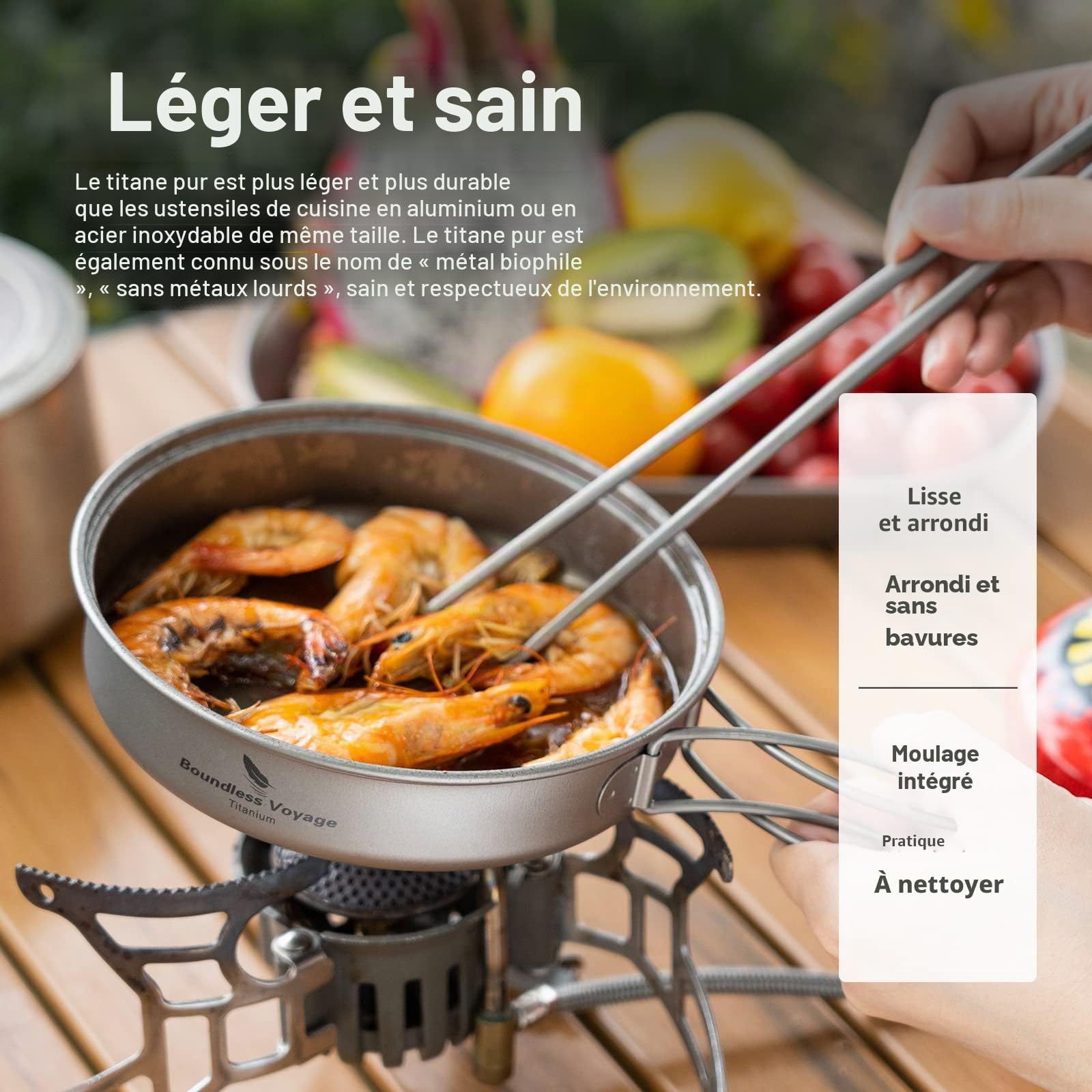 iBasingo Ensemble de Poêles en Titane Kit de Cuisine de Camping Ustensiles de Cuisine de Randonnée de Voyage Ensemble D'assiettes pour Bols de 1000ml et 500ml pour 1 Homme Ti2042C