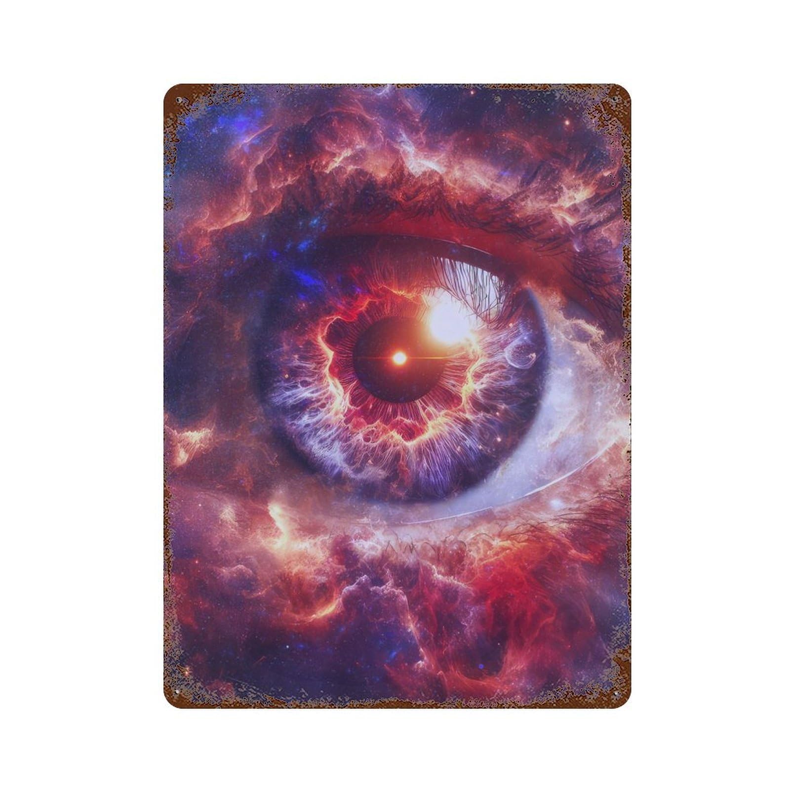 Cosmic Eye Vintage Wall Sign 15.7"x11.8", Rust Effect Metal Decor for Cafe, Home Bar And Lounge Decor
