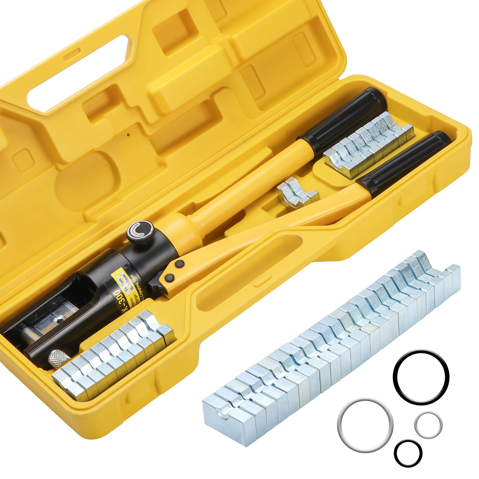Gueenky 16T Pinza Crimpatrice Idraulica, 8-300 mm² Pinza Idraulica Capicorda Pinza Pressa Crimpatrice Idraulica per Cavi e Terminali Elettrici, con 13 Coppie di Matrici