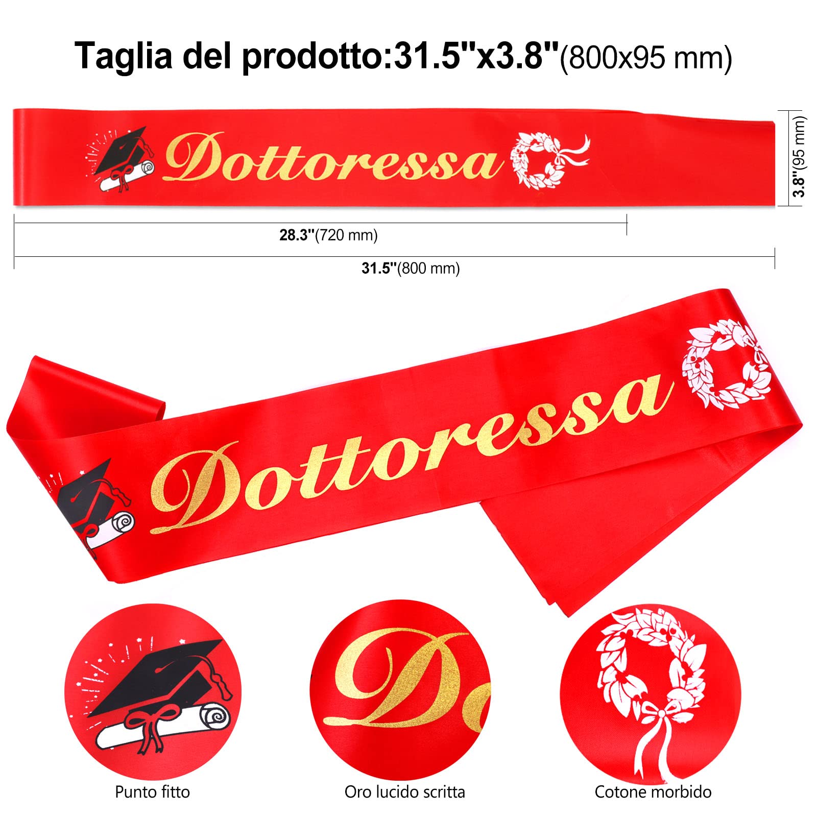 DPKOW Dottoressa Fascia Laurea Corona Alloro per Donna Dottoressa Laurea Festa Accessori Gadget Bomboniere, Simulazione Corona di Laurea Rosse Fascia Regalo Souvenir