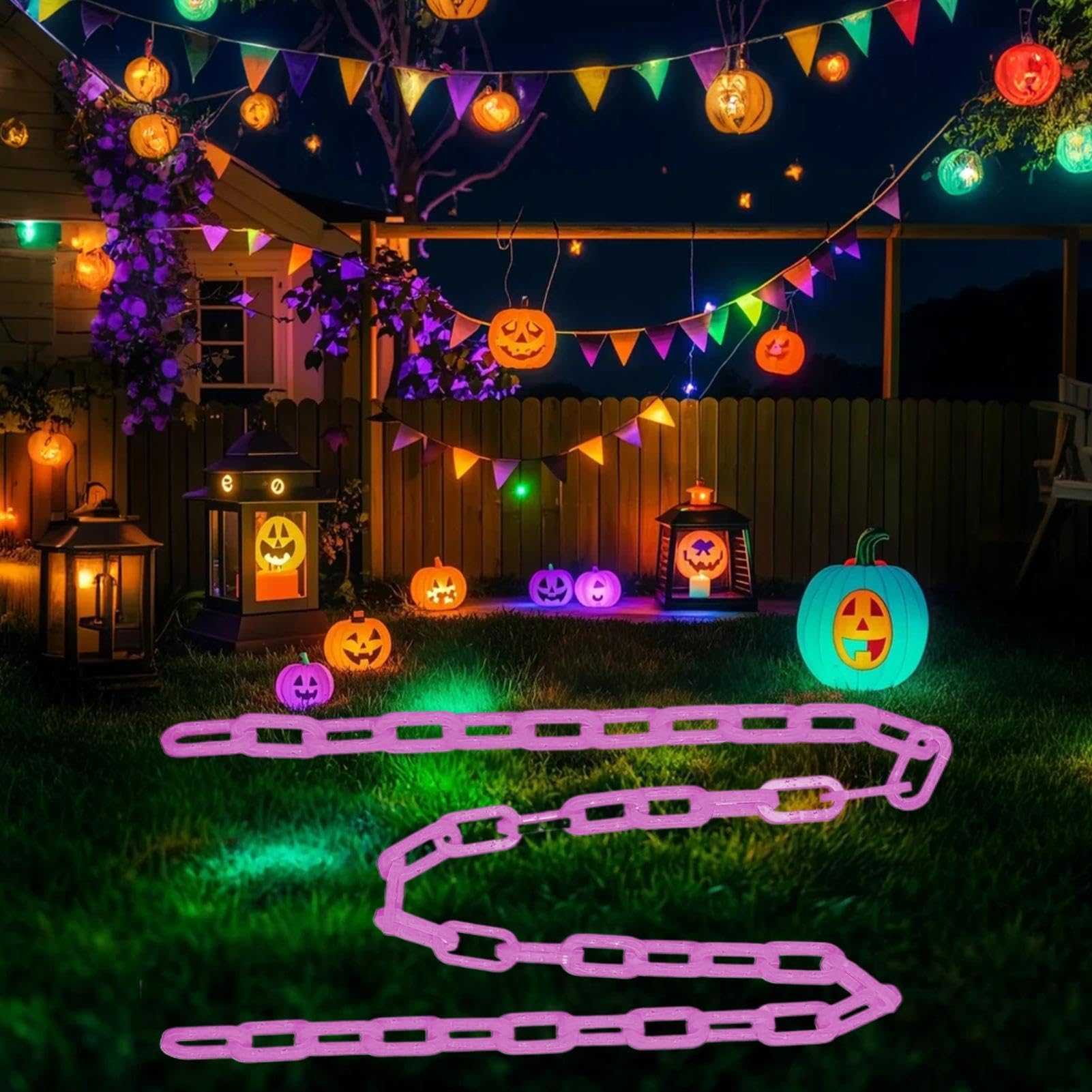 Halloweenowy Świecący Łańcuch Oświetleniowy Zasilane Bateriami Odporne Na | Pomarańczowe Halloweenowe Dekoracyjne Światła Zewnętrzne Na Zewnątrz, Noc, Podwórko, Taras, Park i