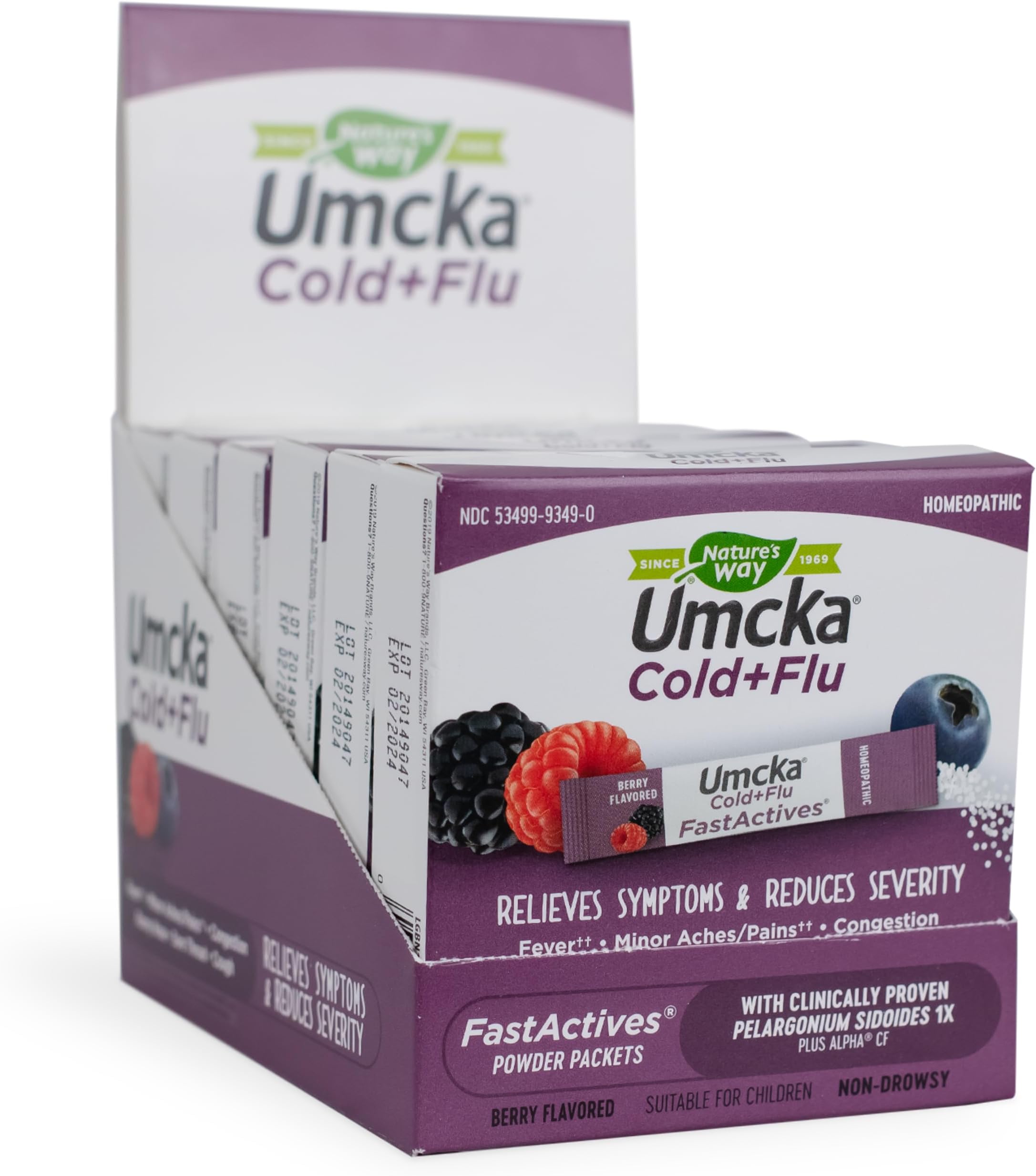 Nature's Way Umcka Fastactives, Berry Cold+Flu 10 packets per sleeve, 6 sleeves per box.