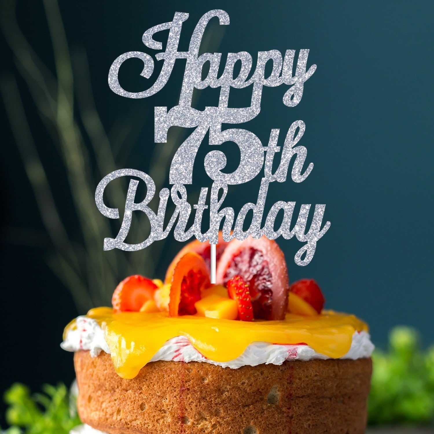 Blue Glitter 75th Birthday Cake Topper - 75&Fabulous/S Eventy-Five Years Old Celebration Decor