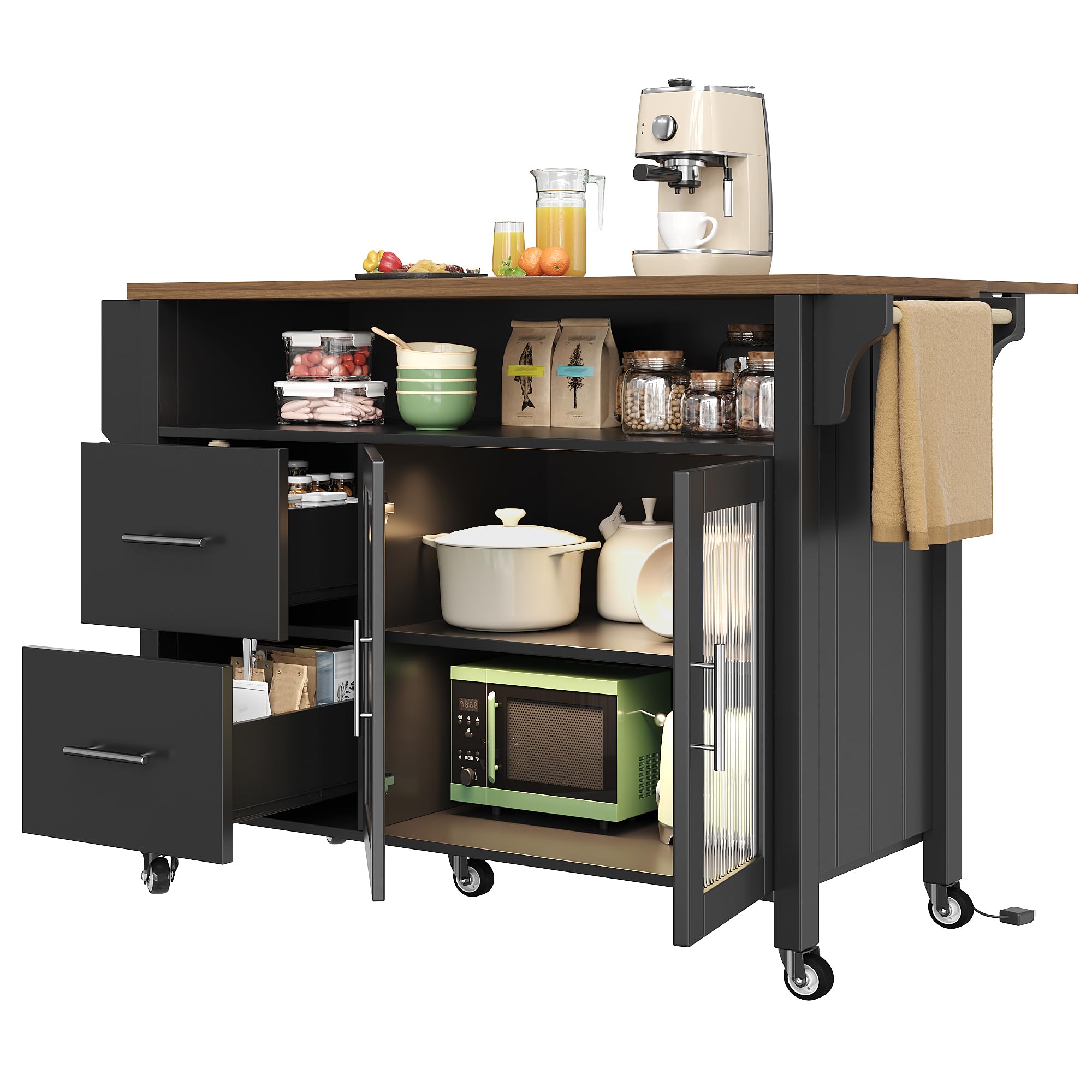 Wyspa kuchenna z MDF, do kuchni i jadalni, czarna, 139 x 40 x 94,5 cm