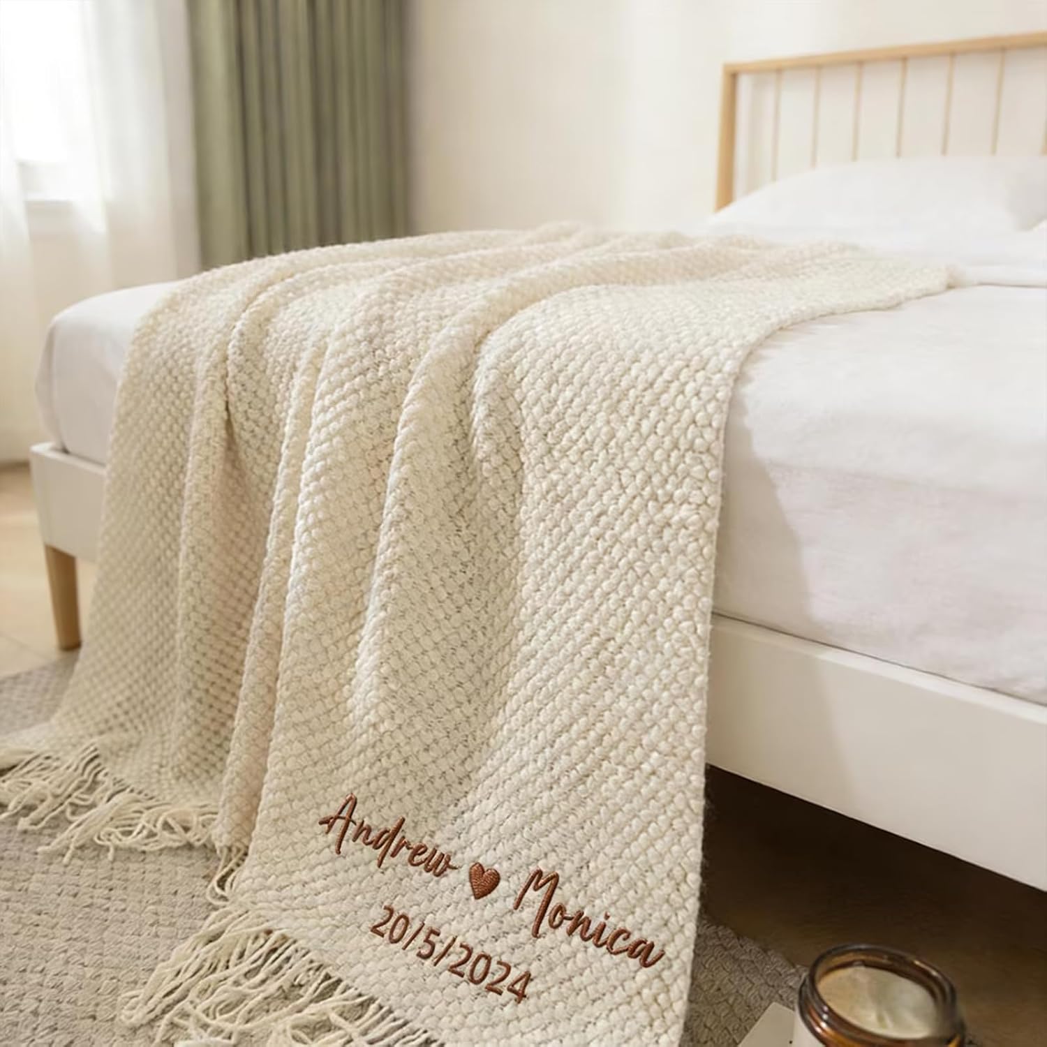 Personalized Wedding Blanket, Custom Embroidered Woven Thrown Blanket (70x230cm/27 * 90”)