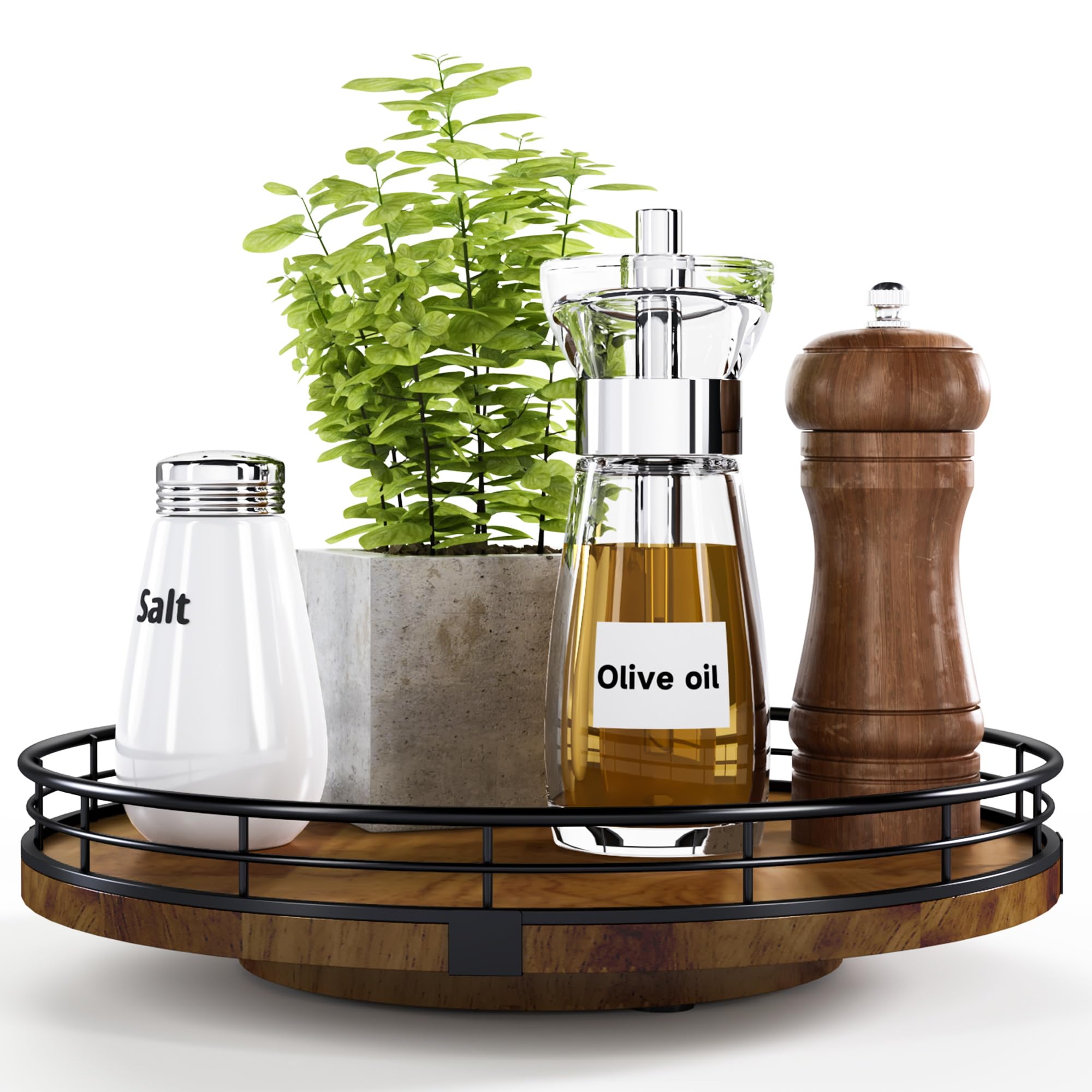 AMH 10-Inch Farmhouse Oak Lazy Susan Cabinet Organizer, Walnut Finish