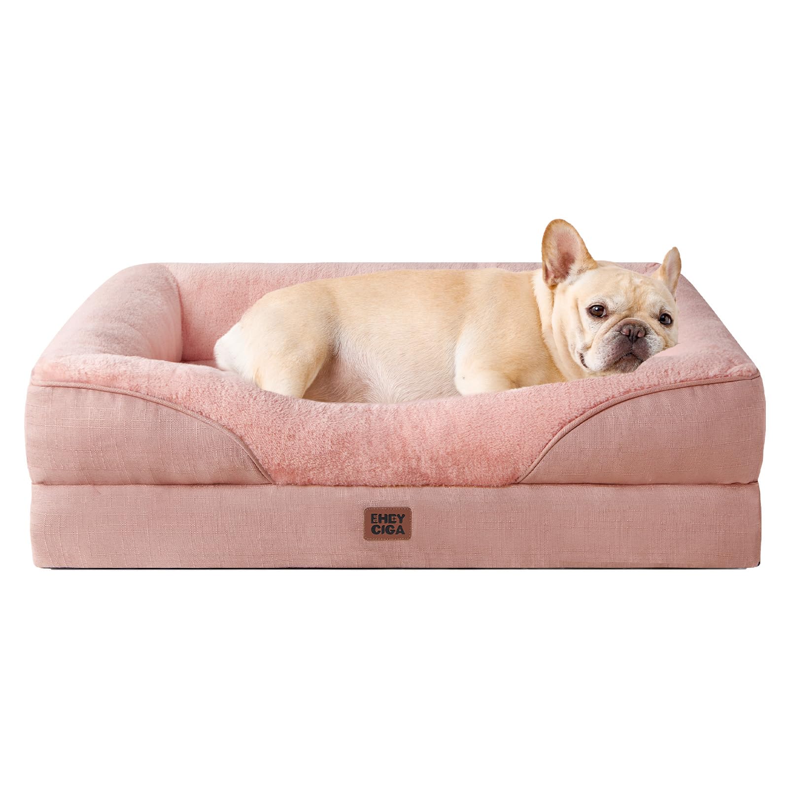 EHEYCIGA Memory Foam Dog Beds Medium Washable, Orthopedic Dog Beds Sofa with Sides and Waterproof Liner, Pet Couch with Washable Removable Cover and Non-Slip Bottom, 76x51x16cm, Dusty Pink