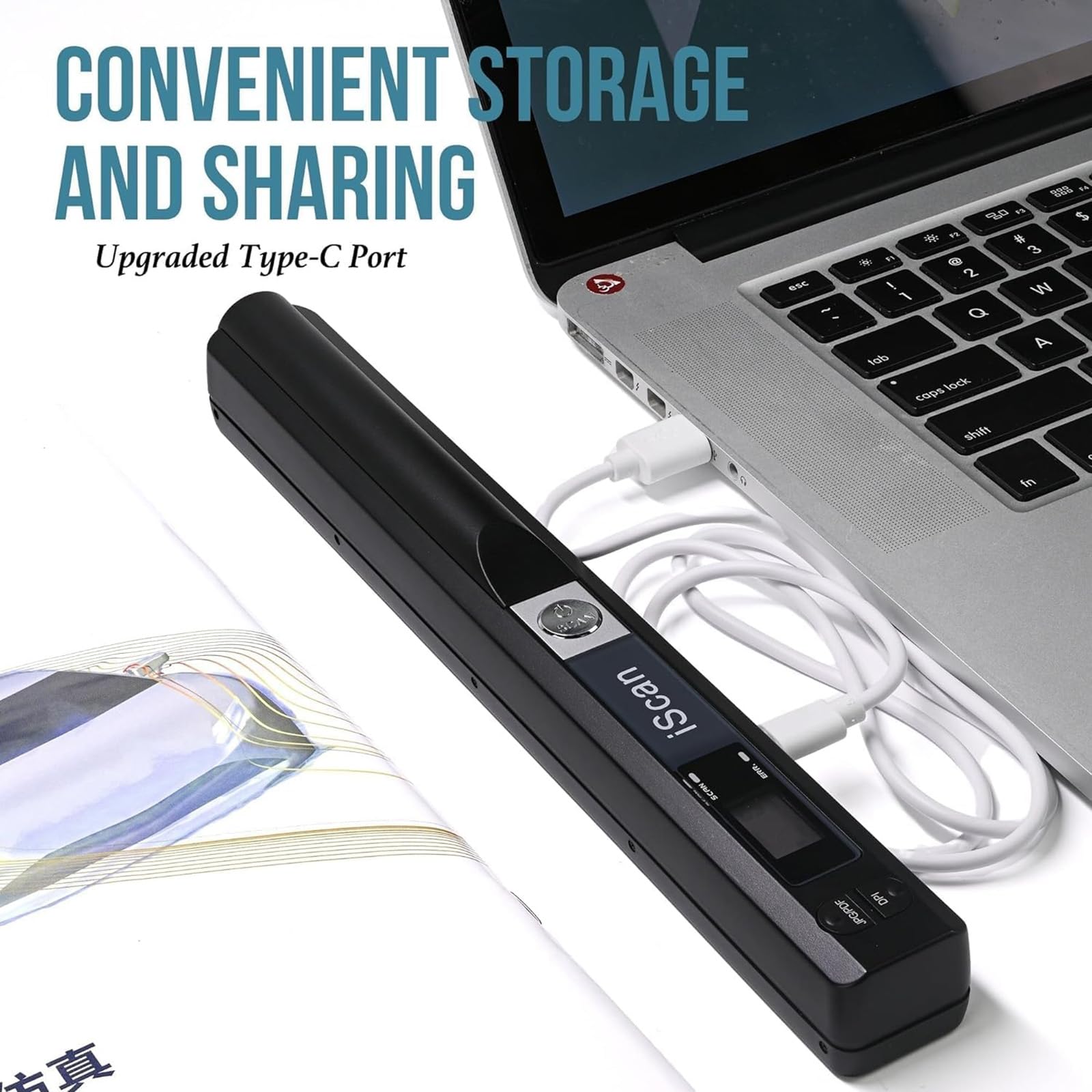 Portable Scanner, A4 Document Scanner, Photo Scanner with 16GB Memory Card, USB Connection for Computer, Black, LNKH09 — view 6