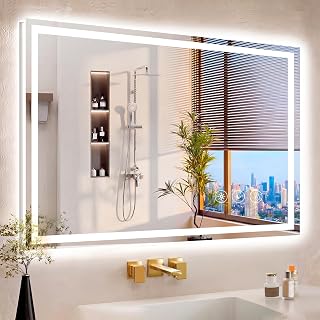 24x32 in LED Bathroom Mirror with Front and Backlit, Dimmable 3 Color Temperatures Smart Illuminated Mirror, Tempered Glass, Anti-Fog & Memory Function, Vertical/Horizontal