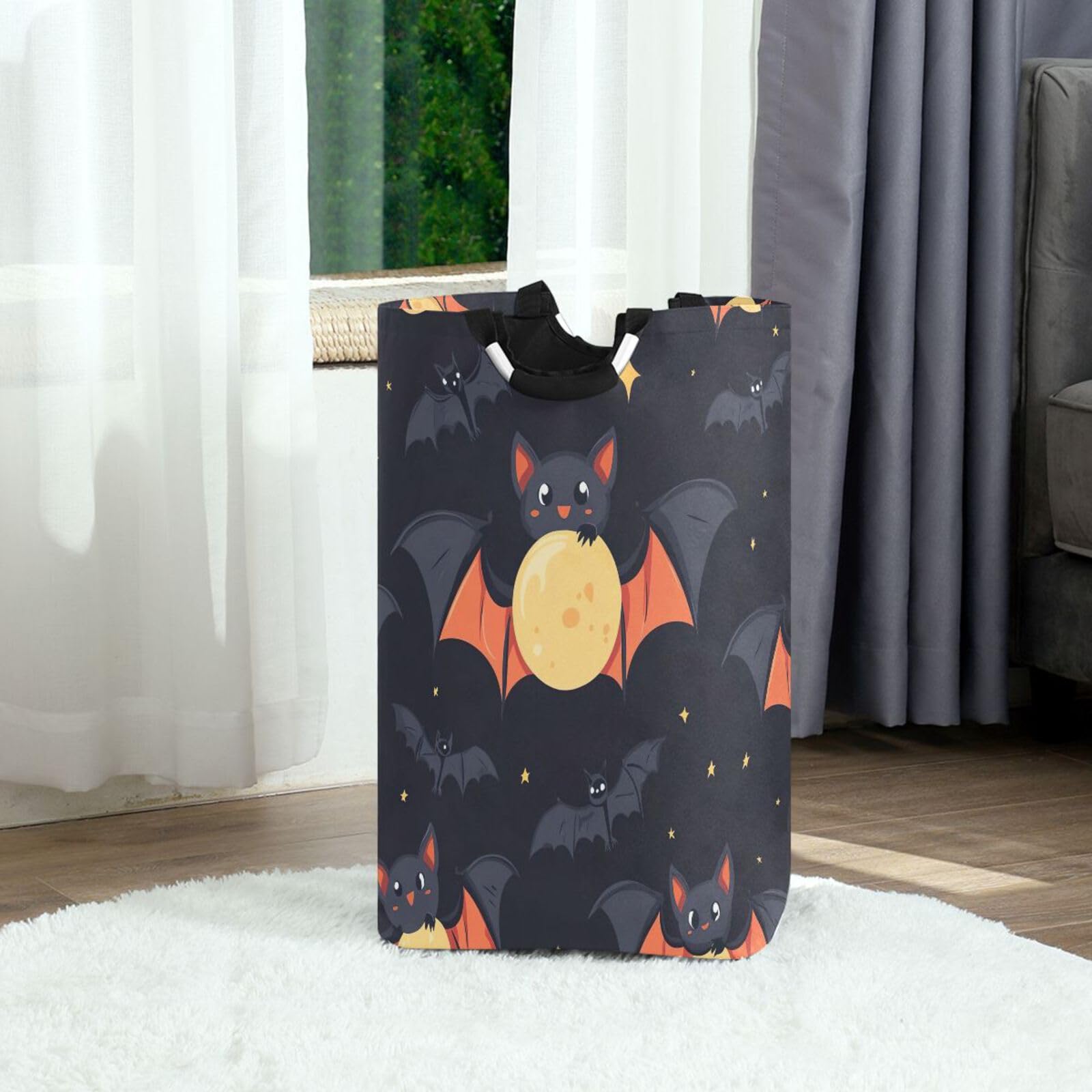 Jihqo Laundry Hamper Basket Cute Halloween Bats Collapsible Nursery Storage Bin Waterproof Clothing Baskets for Home Bedroom Bathroom Washing Room