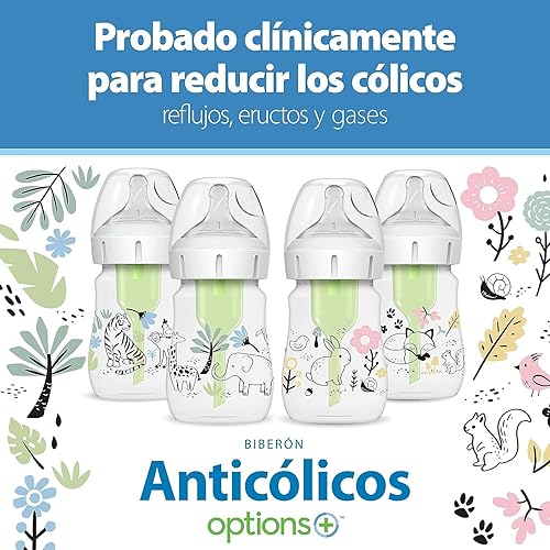 Miniatura 12 de Dr. Brown's Biberones anticólicos Options+ de cuello ancho Edición de diseñador, Decos de la jungla, 150 ml/5 oz, tetina nivel 1, 0m+, paquete de 2