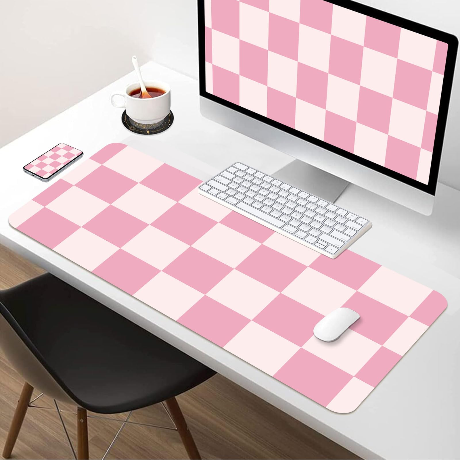 Tapis de Bureau en Cuir Rose Antidérapant Imperméable pour Souris et Clavier
