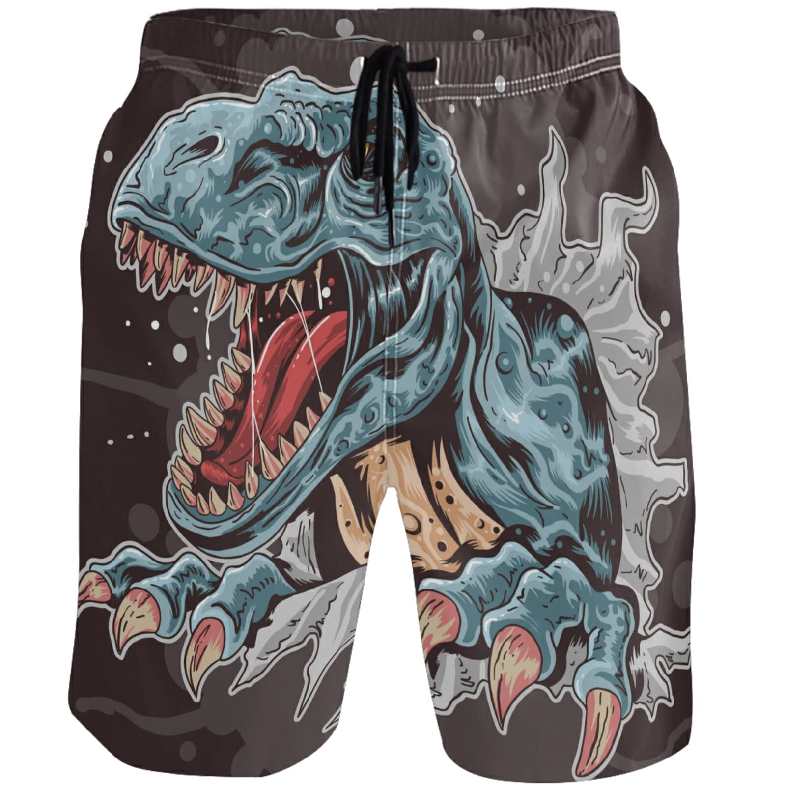 Vnurnrn Dinosaur Vintage Men's Swim Trunks Quick Dry Shorts with Pockets