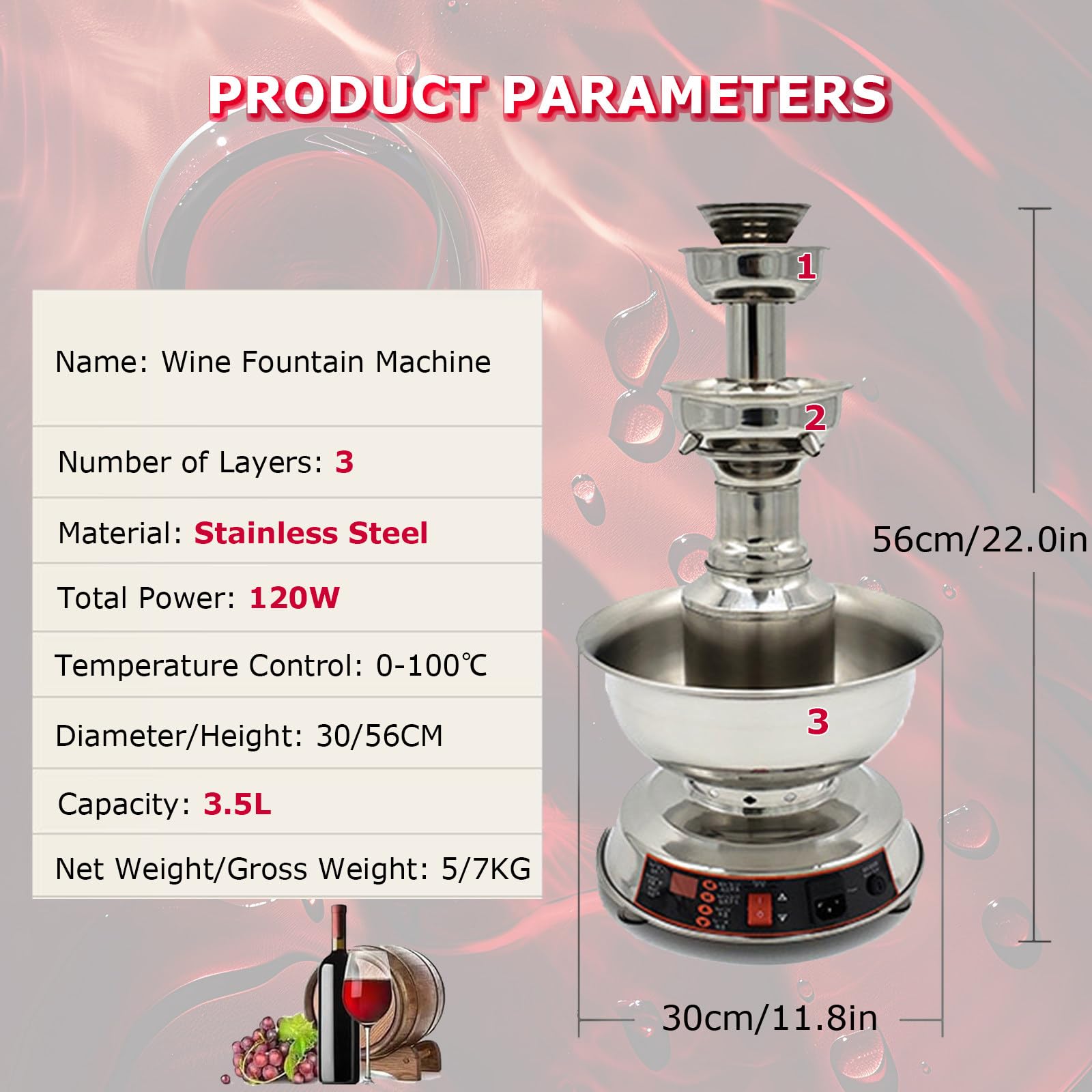 Fuente De Fiesta De 3 Niveles, Máquina De Fuente De Vino De 120 W, Ajuste de Temperatura de 0-100°, para Bebidas de Vino, Ideal para Bares y Bodas