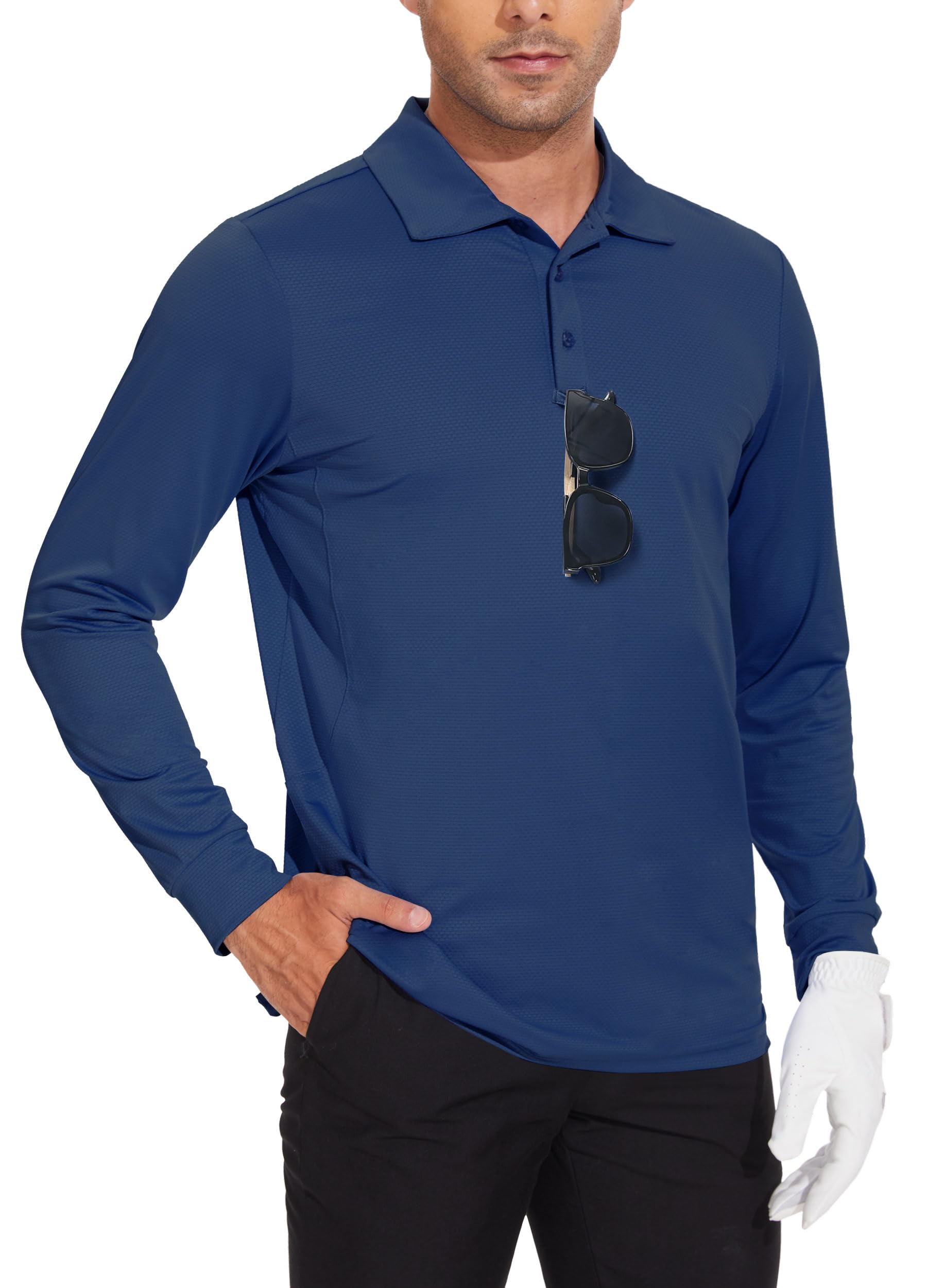 JWM Men's Long Sleeve Golf Polo Shirts - Athletic Casual Travel Performance Collar Shirts Lightweight Quick Dry UPF50