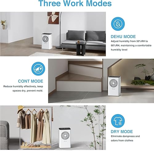 Miniatura 5 de Deshumidificador, deshumidificador de 1500 pies cuadrados de 21 pintas para sótano con manguera de drenaje para el hogar, habitación grande, baño,